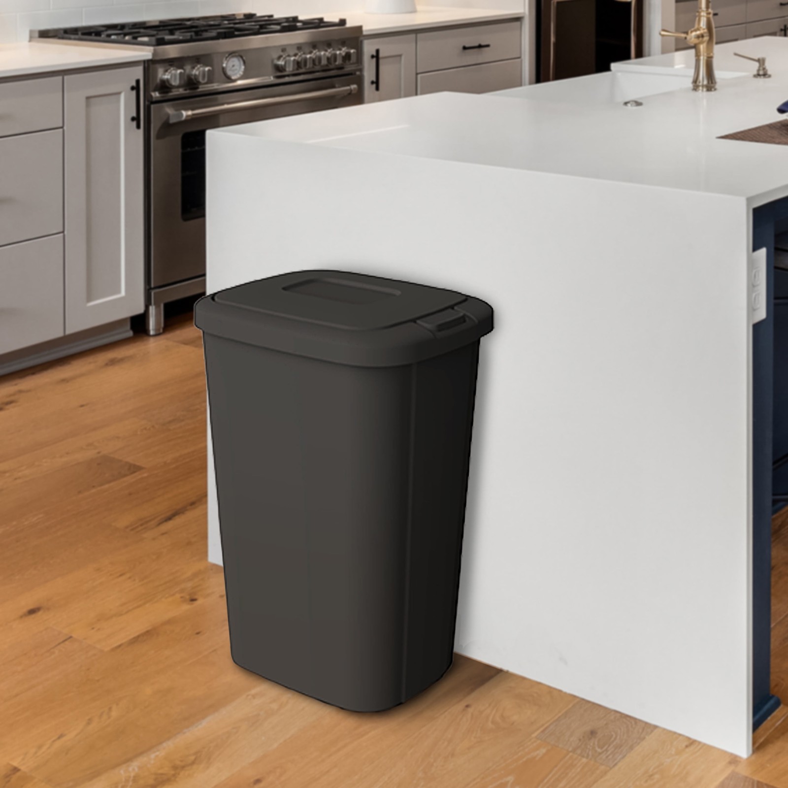 Hefty 13gal Touch Top Trash Can, Kitchen Garbage Bin with Lid, Black