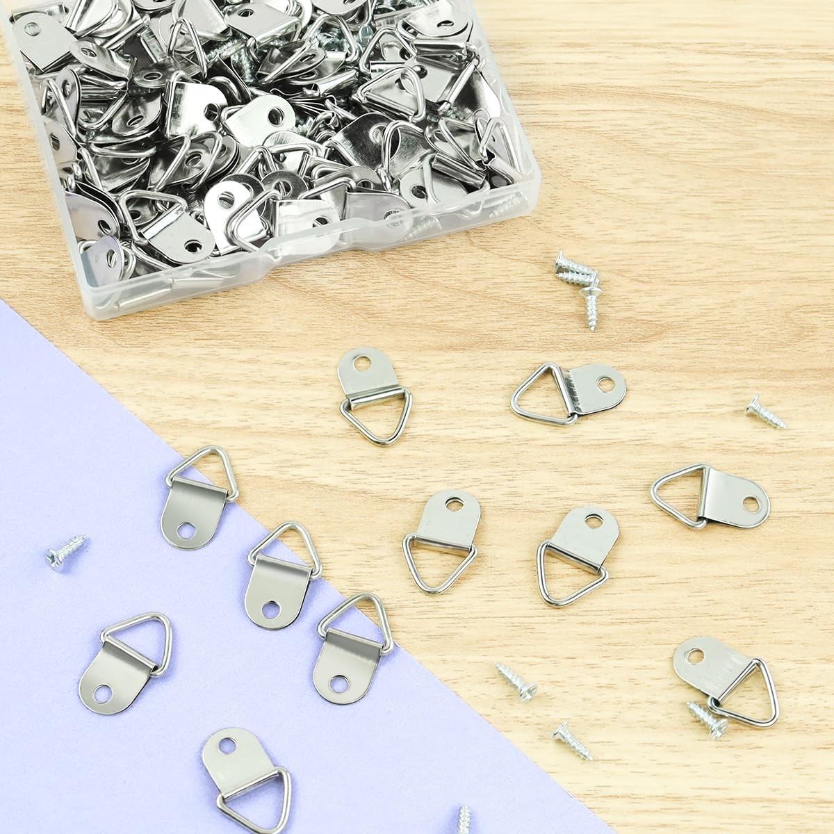 100 Pack Steel Picture Hangers with 100pcs 8mm Screws, Small Triangle Ring, L…