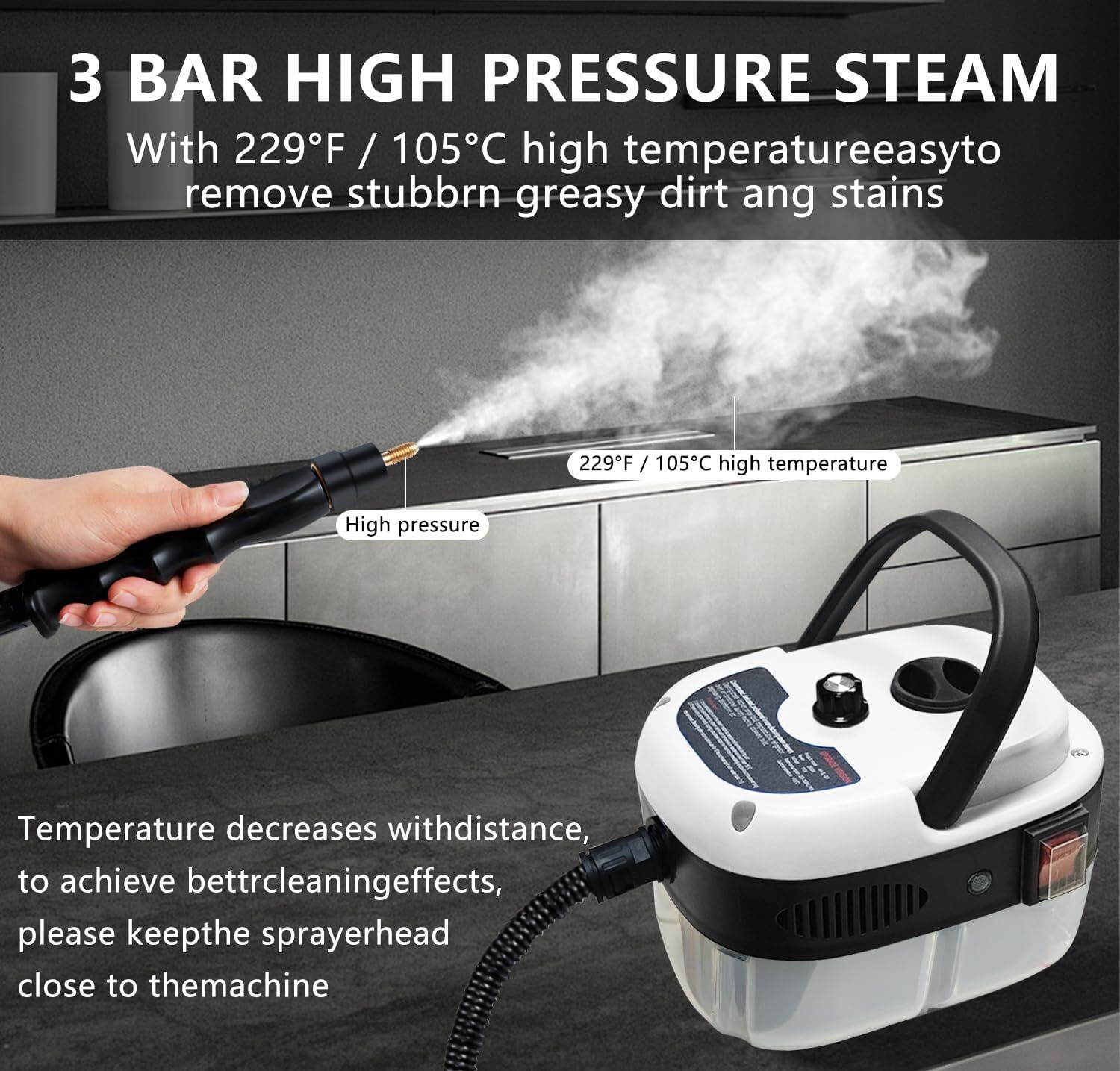 Handheld Pressurized Steam Cleaner 2500W High Temp Portable Cleaning Machine