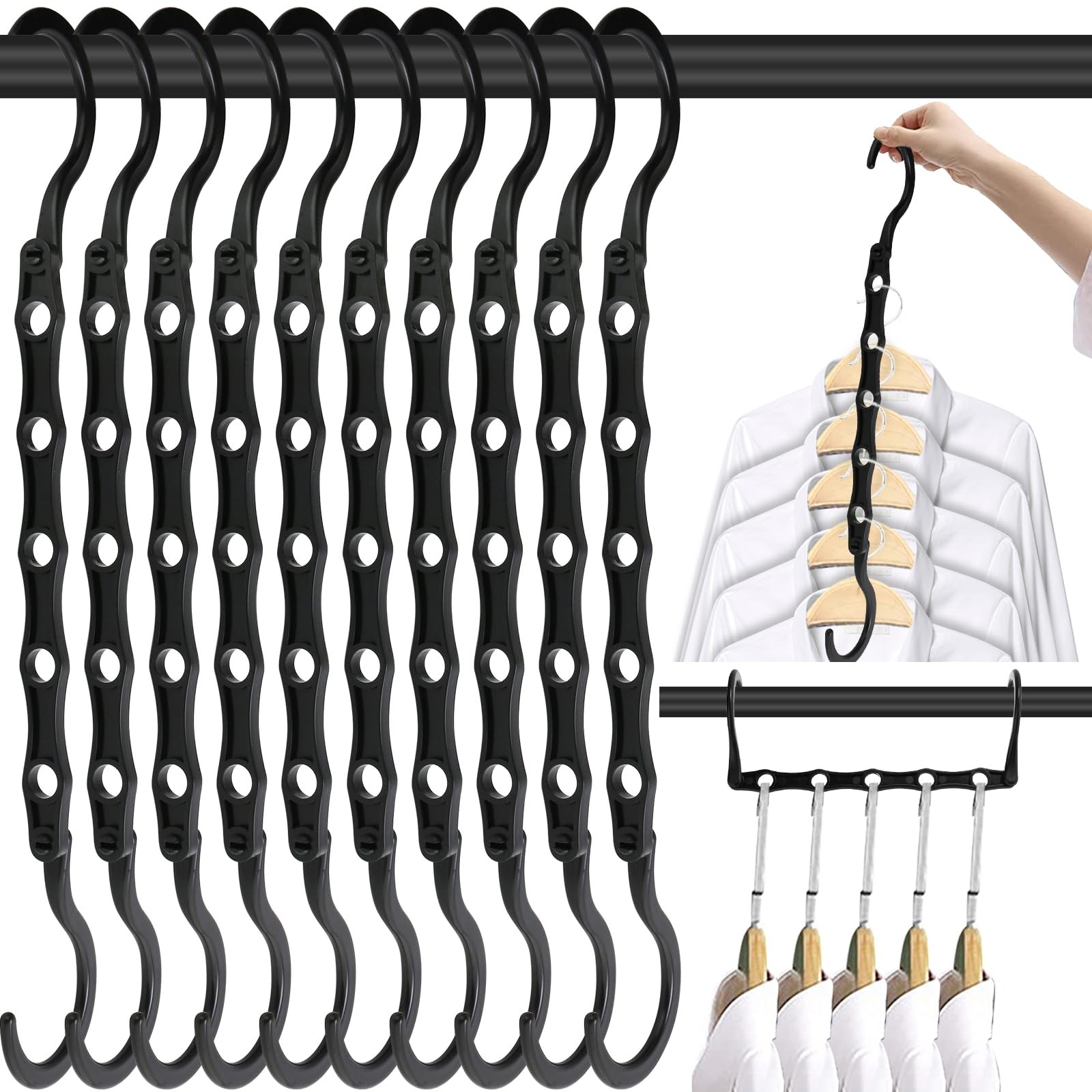 DUCOO Space Saving Hangers 10 Pack, Heavy Duty Magic Cascading Hanger Organiz…