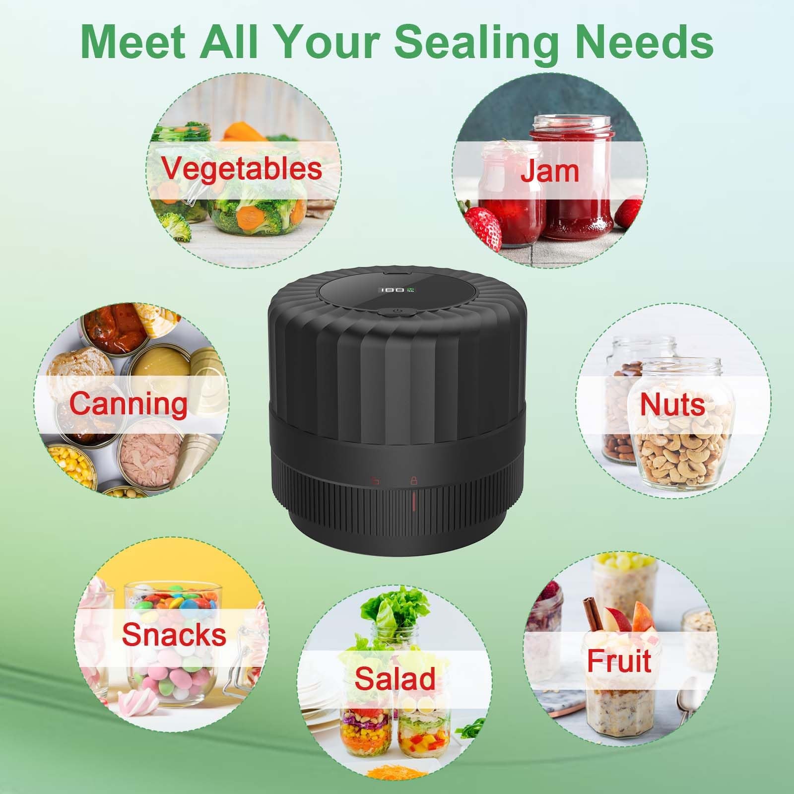 SelePow VP06+ Mason Jar Vacuum Sealer, Electric Sealer for Jars Black