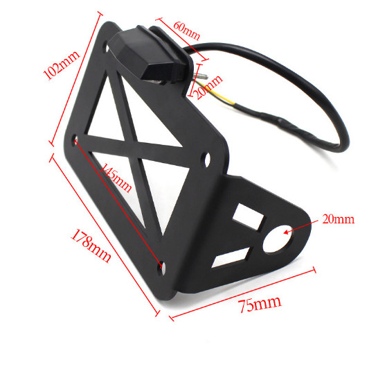 Motorcycle Black Metal Side Mount License Plate Number Tail Light Bracket Holder