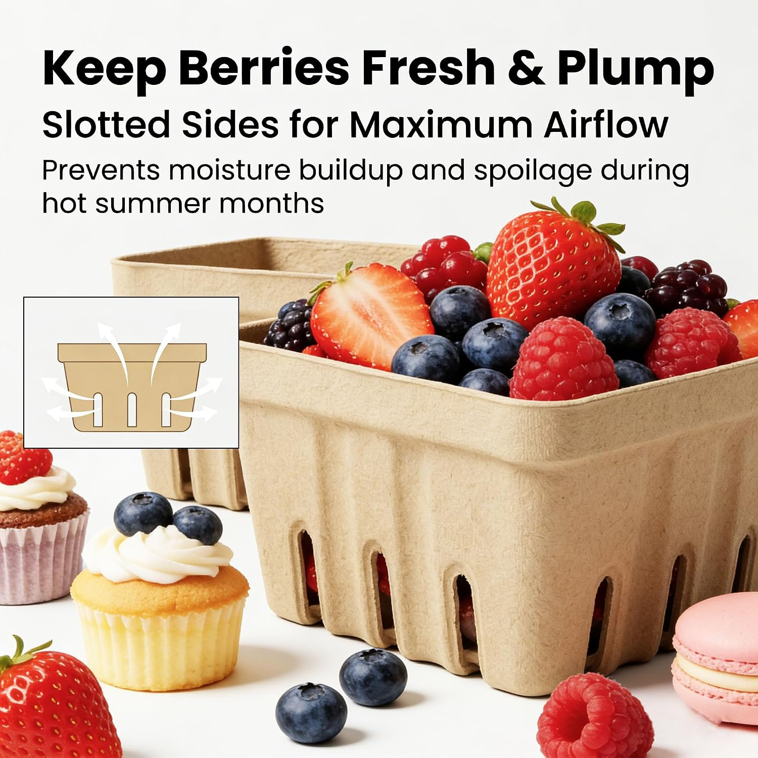 30 Pack Natural Pulp Fiber Berry Baskets Vented Produce Containers Small
