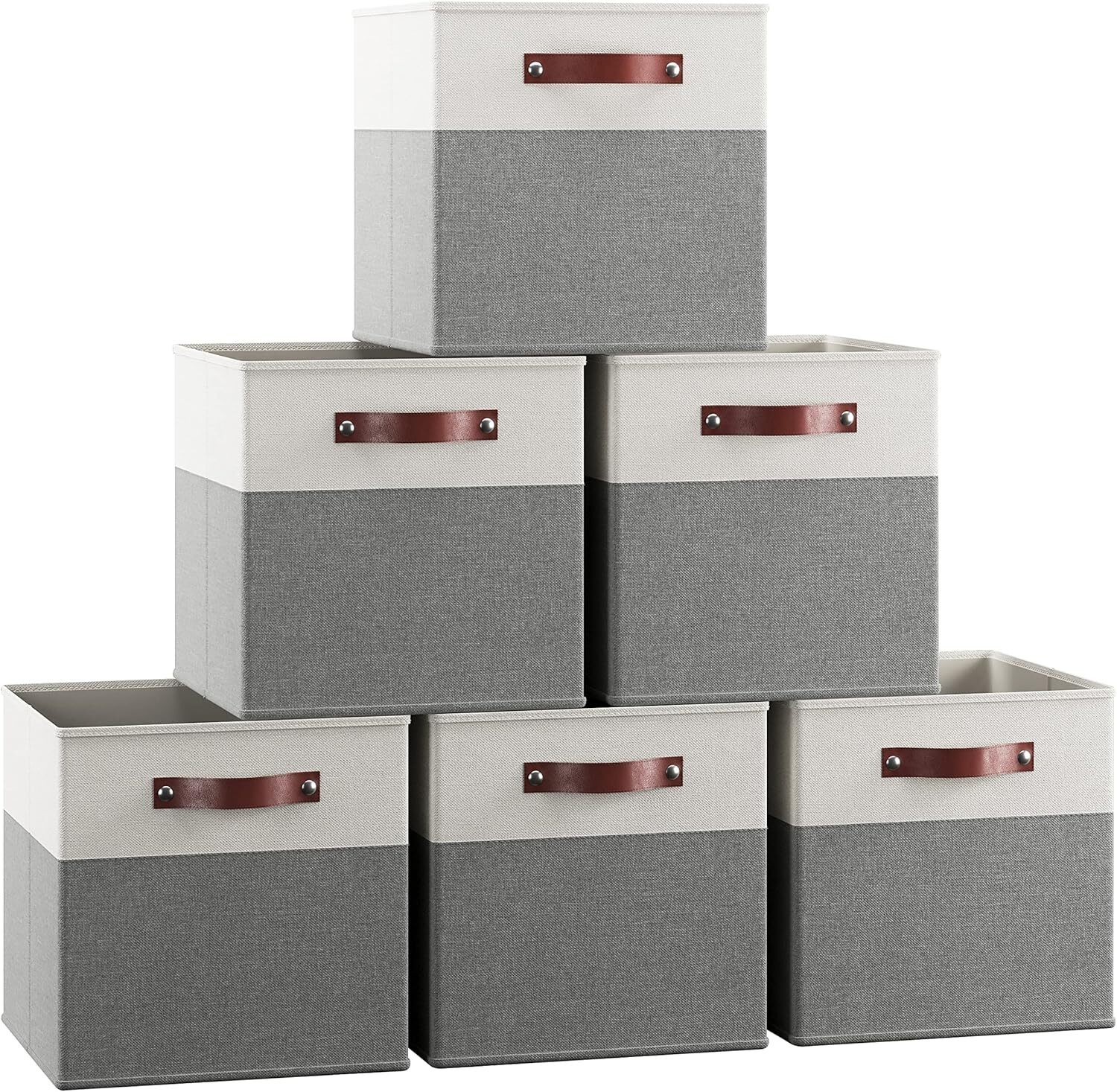 13×13 Storage Cube Box, Foldable Storage Box, 6-Piece Set, White/Gray