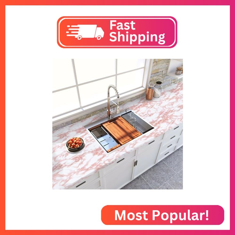 Marble Contact Paper Pink Extra Wide Peel and Stick for Kitchen Countertop