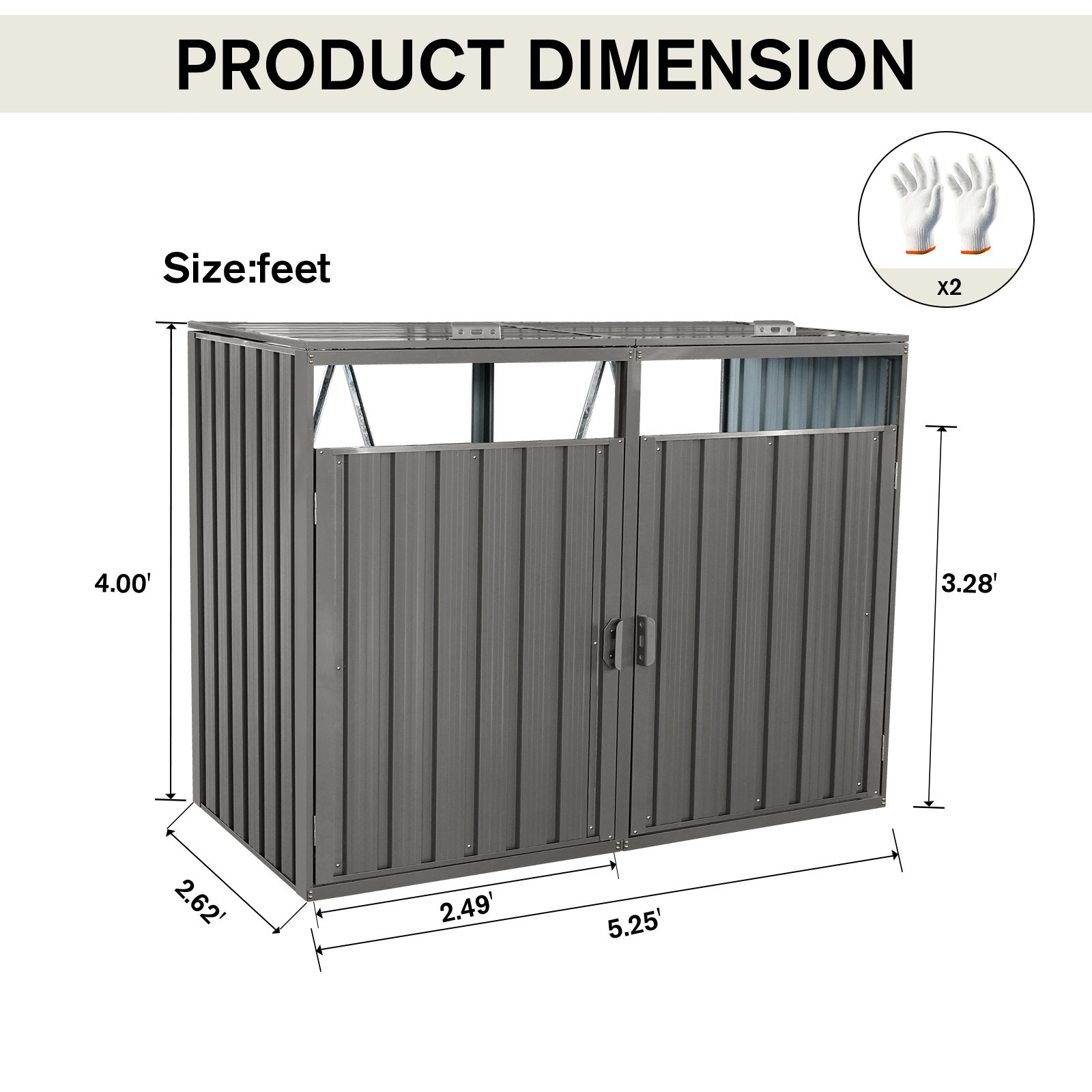 Garbage Bin Shed Stores 2 Trash Cans Metal Outdoor Bin Shed for Garbage Storage