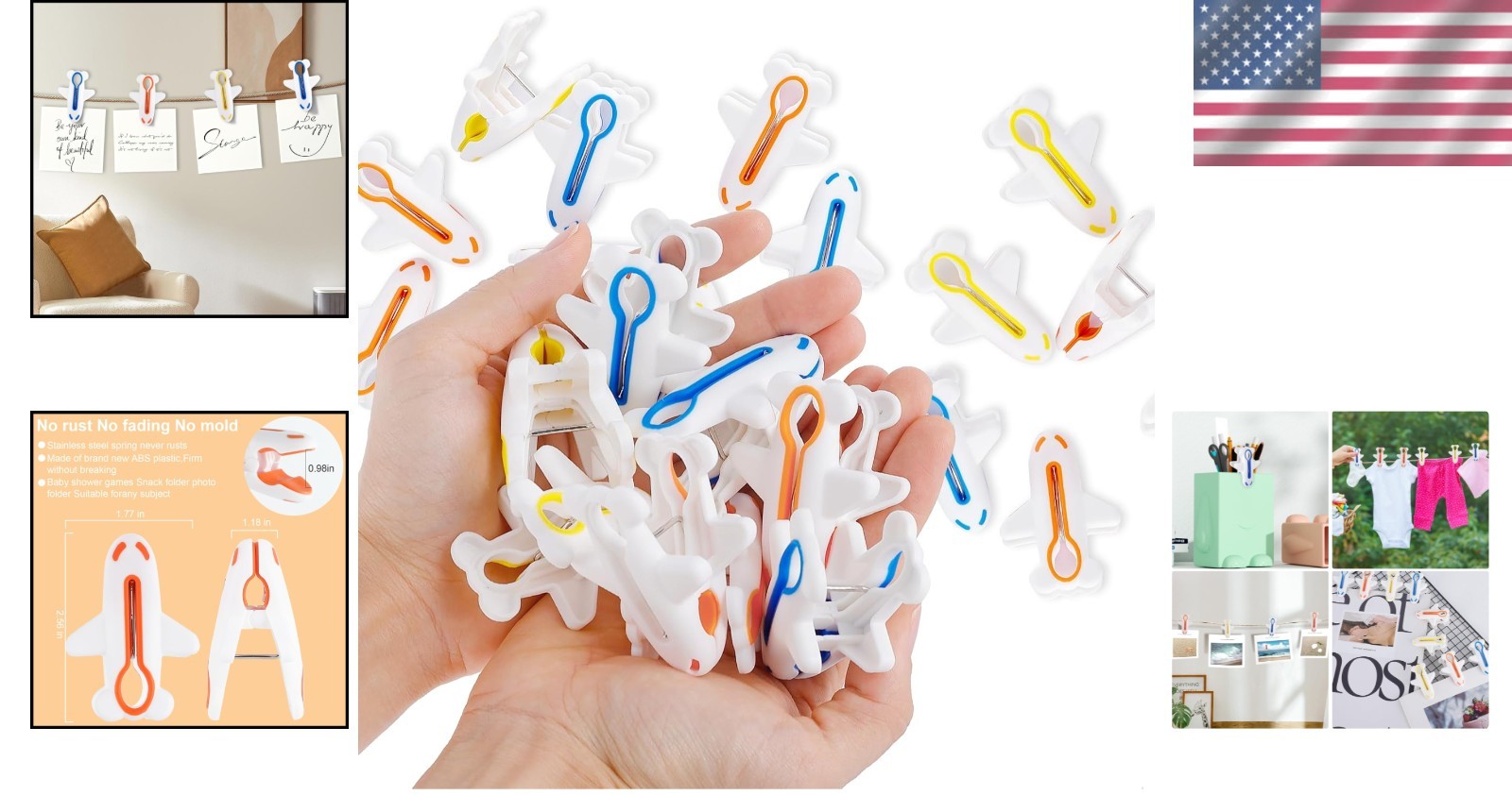 24PCS Colorful Aeroplane-Design Clothes Pins: Fun Laundry Clips for Crafts