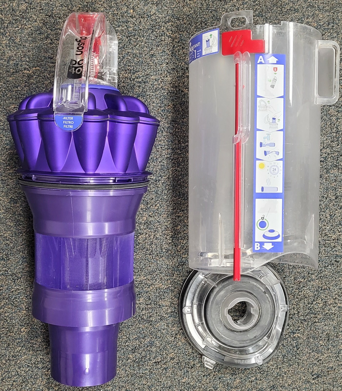 GENUINE DYSON DC40 VACUUM PURPLE CYCLONE & DUST BIN ASSEMBLY – 924966-02 – USED