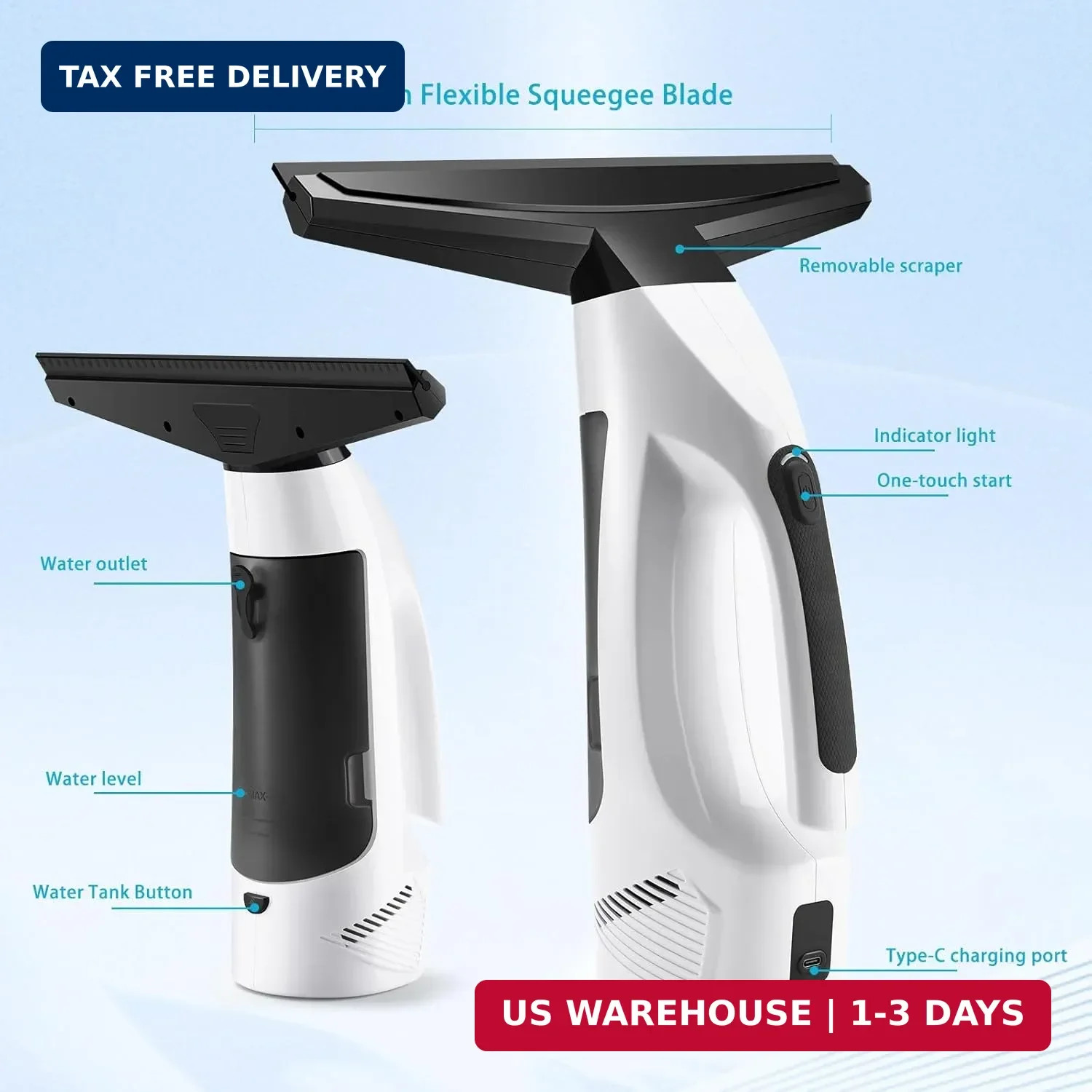 Cordless Window Vacuum Squeegee 2000Pa Rechargeable Electric Glass Cleaner 200ML