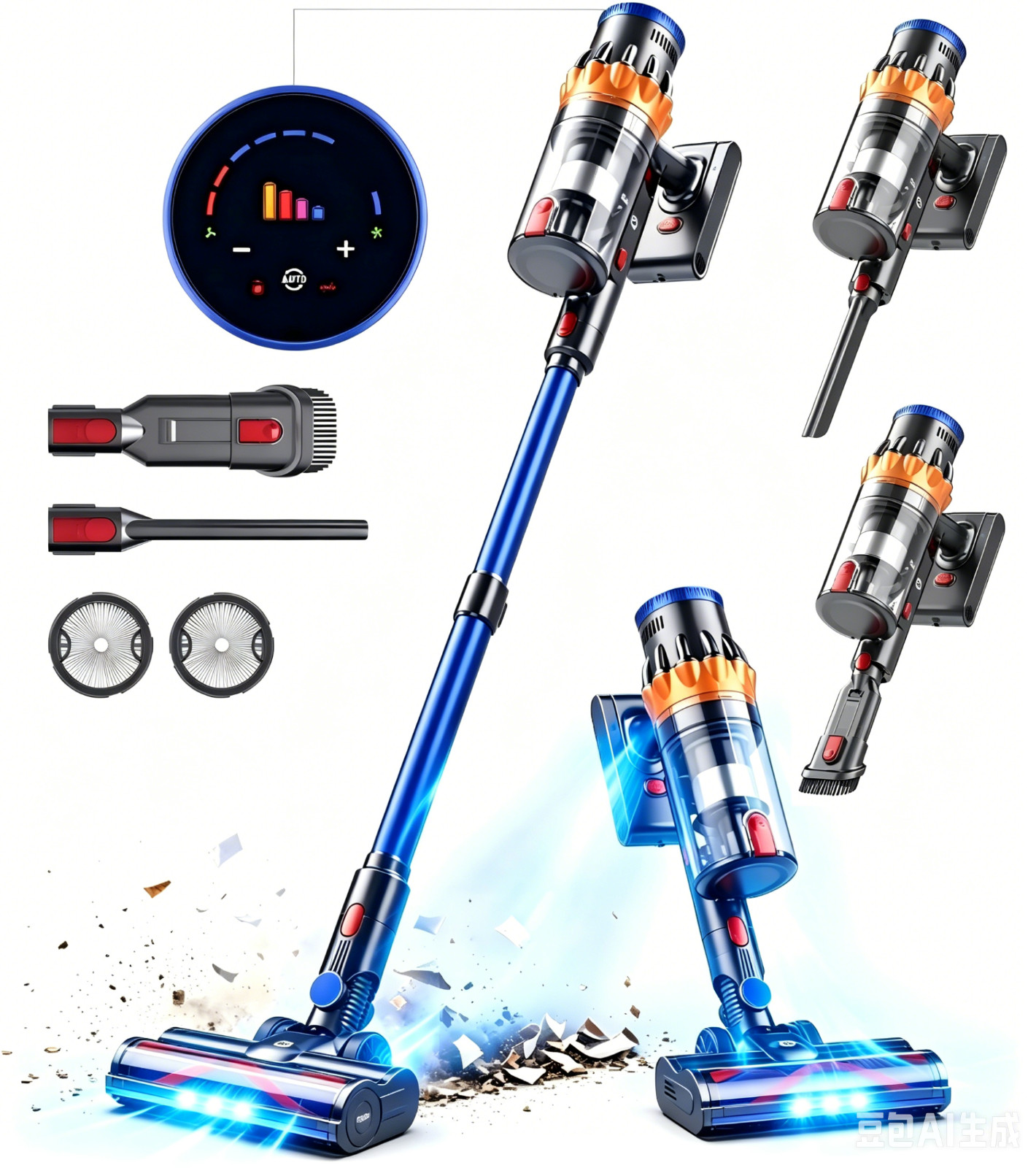 Cordless Vacuum Cleaner 65kpa 65min 1.5L Big Dust Cup forPet Hair Hardwood Floor