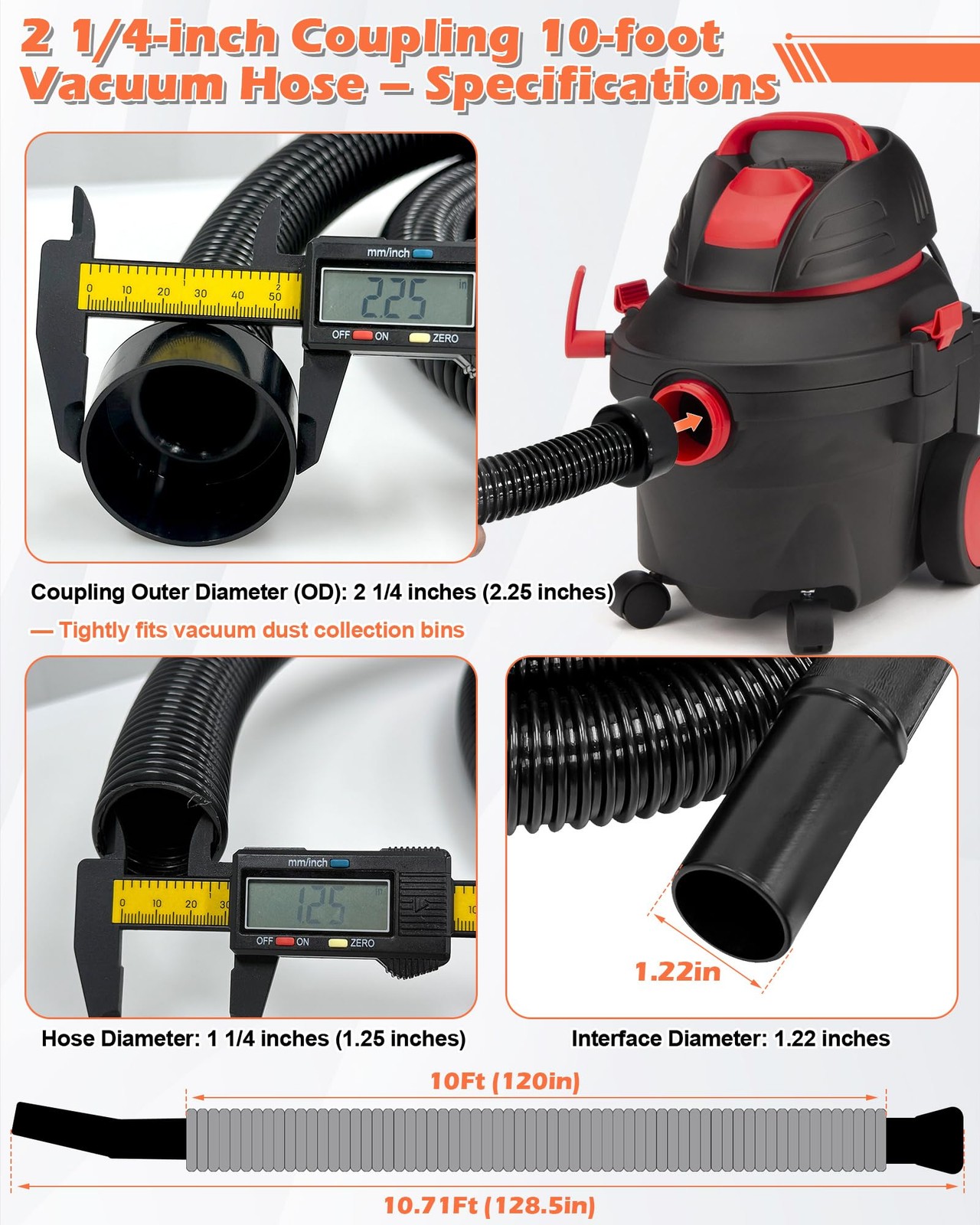 Hose Replacement for Shop Vacuums and Blowers 2.25 in x 10 ft
