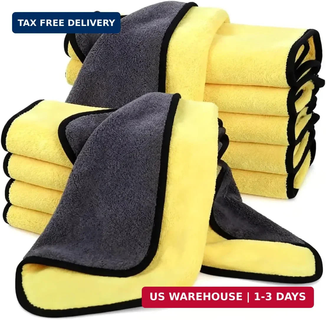 10 Pack Yellow Grey Microfiber Towels for Cars 12×16 Coral Velvet Drying Cloths