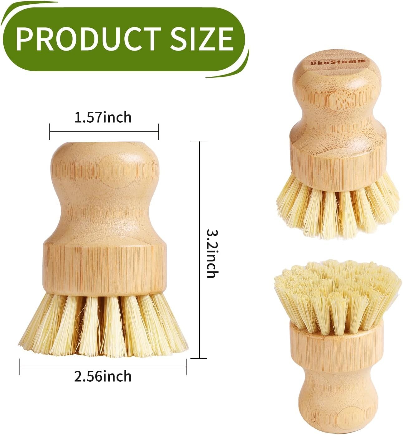 4 Pack Bamboo Dish Brush, Dish Scrubber Brush with Sisal Bristle, Natural Scr…