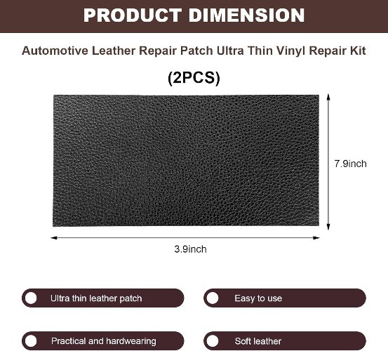 2 PCS Leather Repair Patch Tape, 4 x 8 Inch PU Vinyl Repair Patch Color: Black