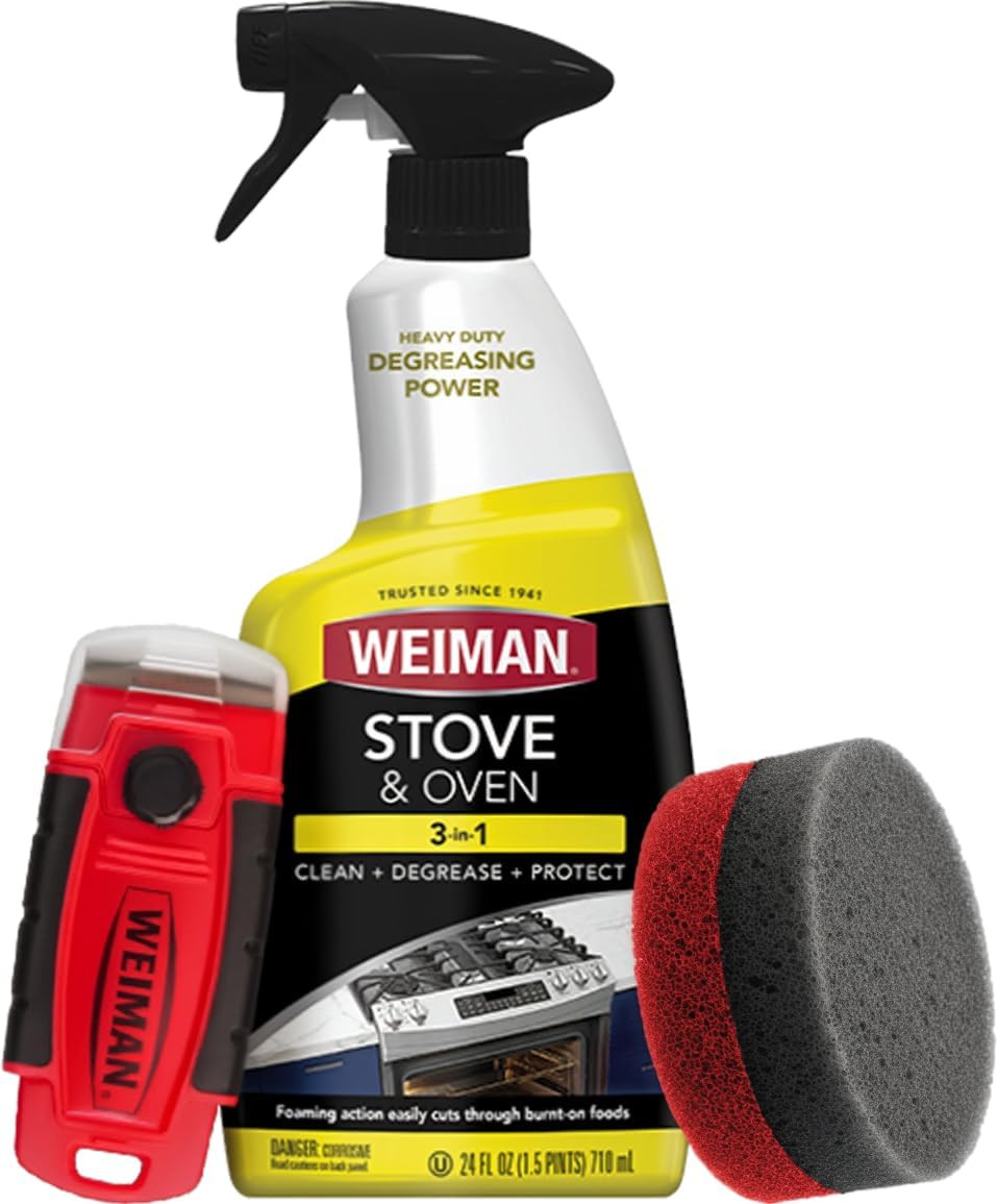 Heavy Duty Stove and Oven Cleaner 3 Piece Total Clean Kit, for Baked on Grease,