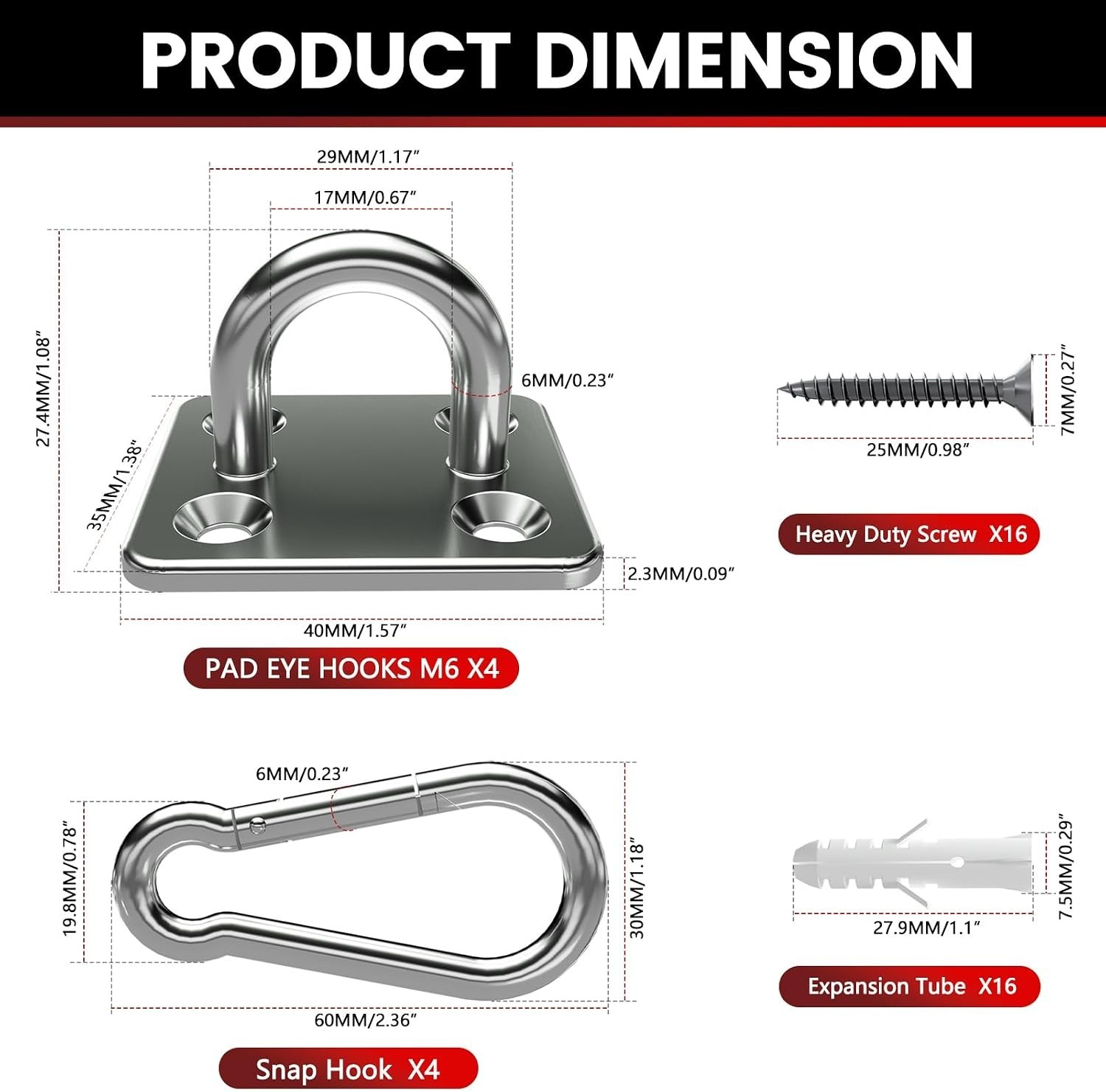 Set of 8 Heavy-Duty Stainless Steel Pad Eye Snap Hooks – 800 lb Capacity