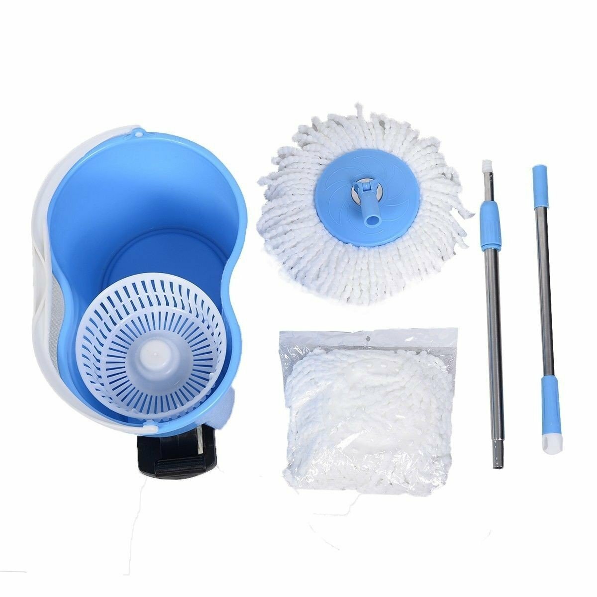 Microfiber Spin Mop Easy Floor with Bucket & 2 Mop Heads 360 Rotating Head, Blue