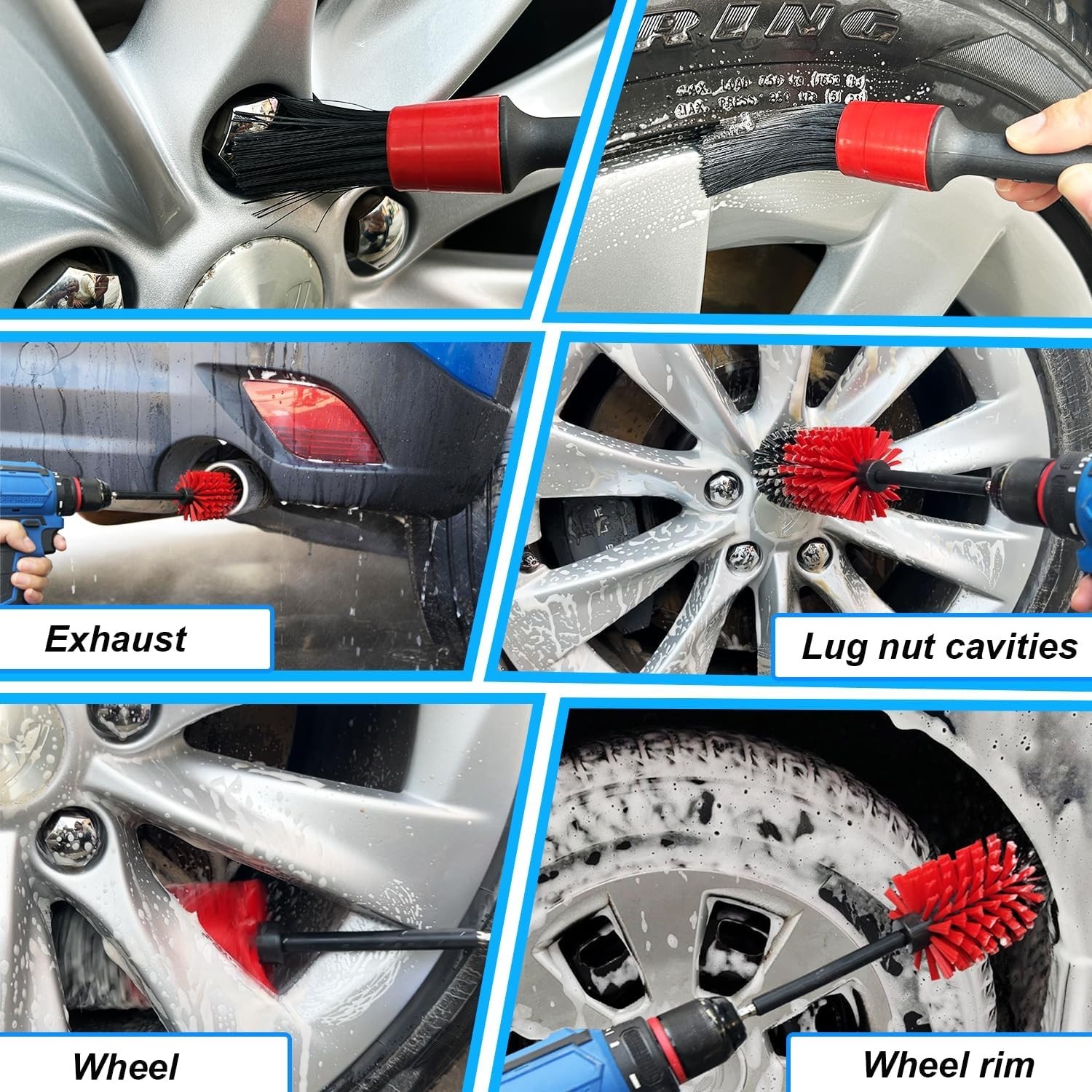 Wheel Brush Kit, Soft Drill Wheel Cleaner Brush, No Scratches Highly Dense Ca…