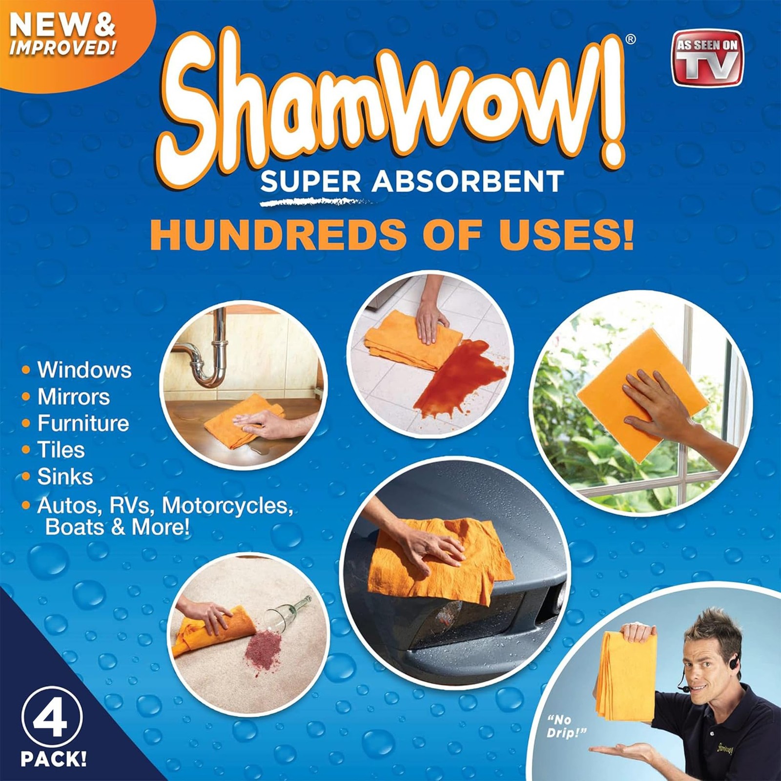 4pk Shammy Towel 20×27 Inch Super Absorbent Multi-Purpose Lint-Free Orange