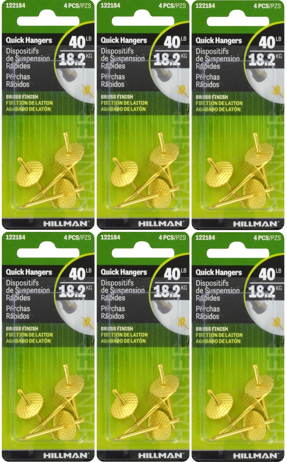 6 Boxes Hillman AnchorWire 40 lb. Brass One Piece Quick Hanger 4 pk 122184