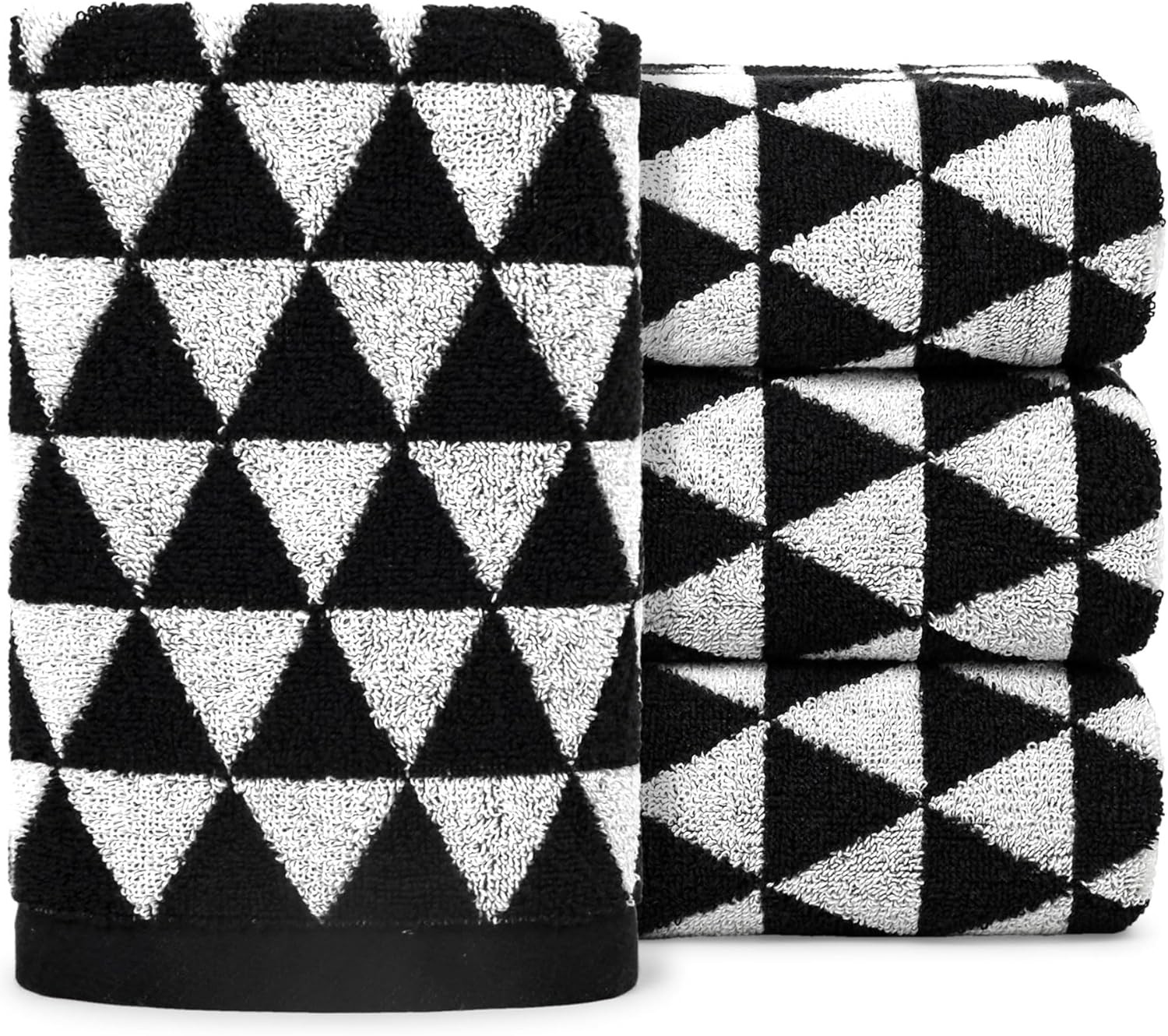 Black and White Hand Towels (Geometric Triangle), 4 Pack Cotton Soft Face Towel