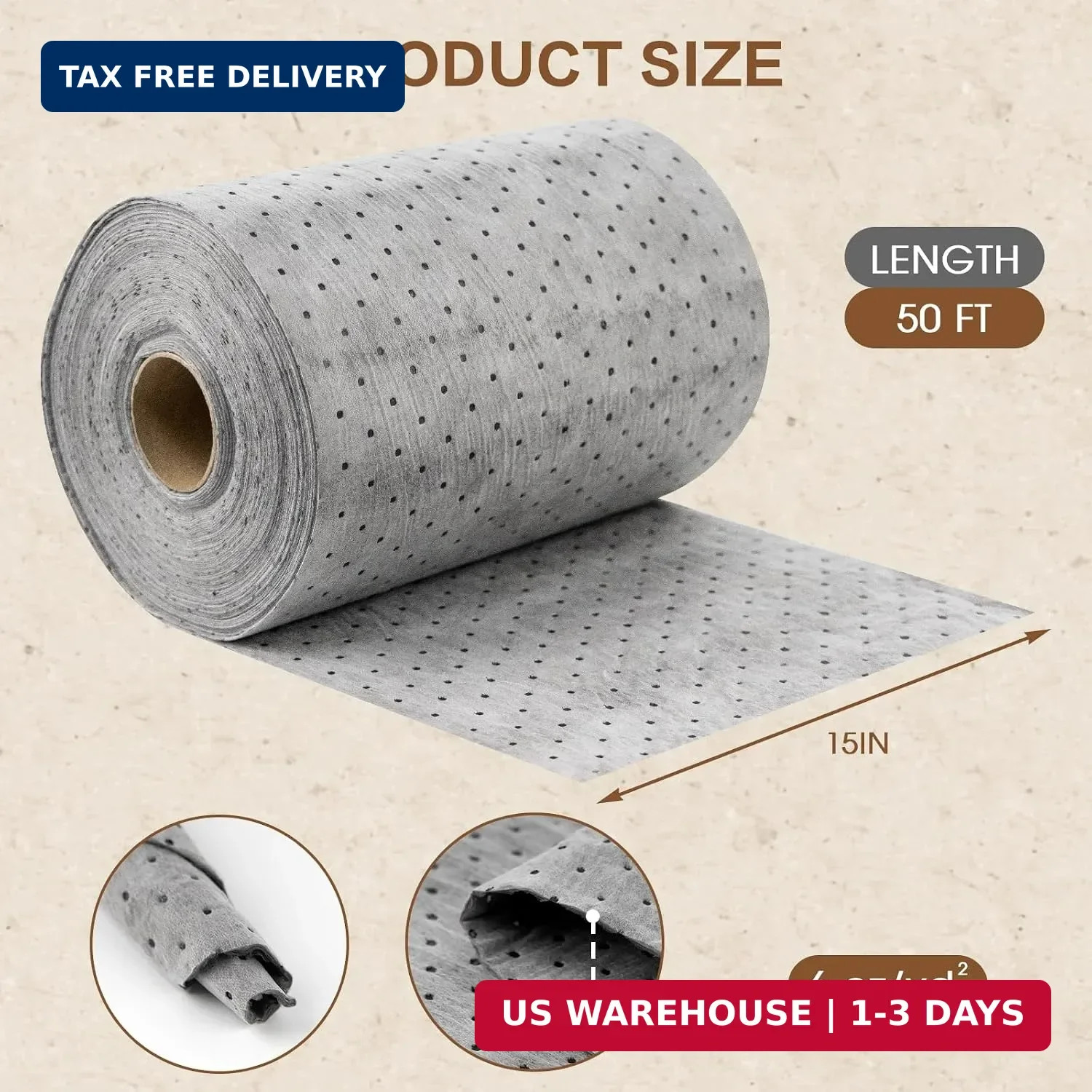 Oil Absorbent Pads Roll, Oil Absorbent Mat 15″ x 50′ Heavy Duty for Industrial G