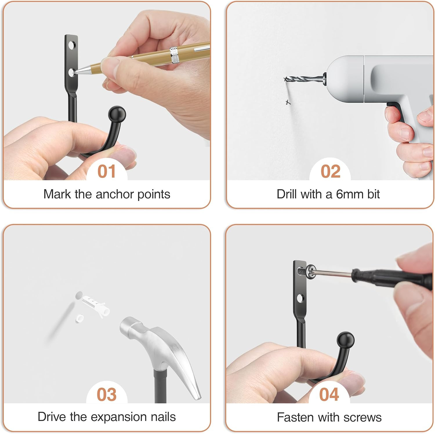 10 Pack Wall Hooks, Metal Hooks Wall Mount, Hold up to 45 Lbs | for Hanging Towe