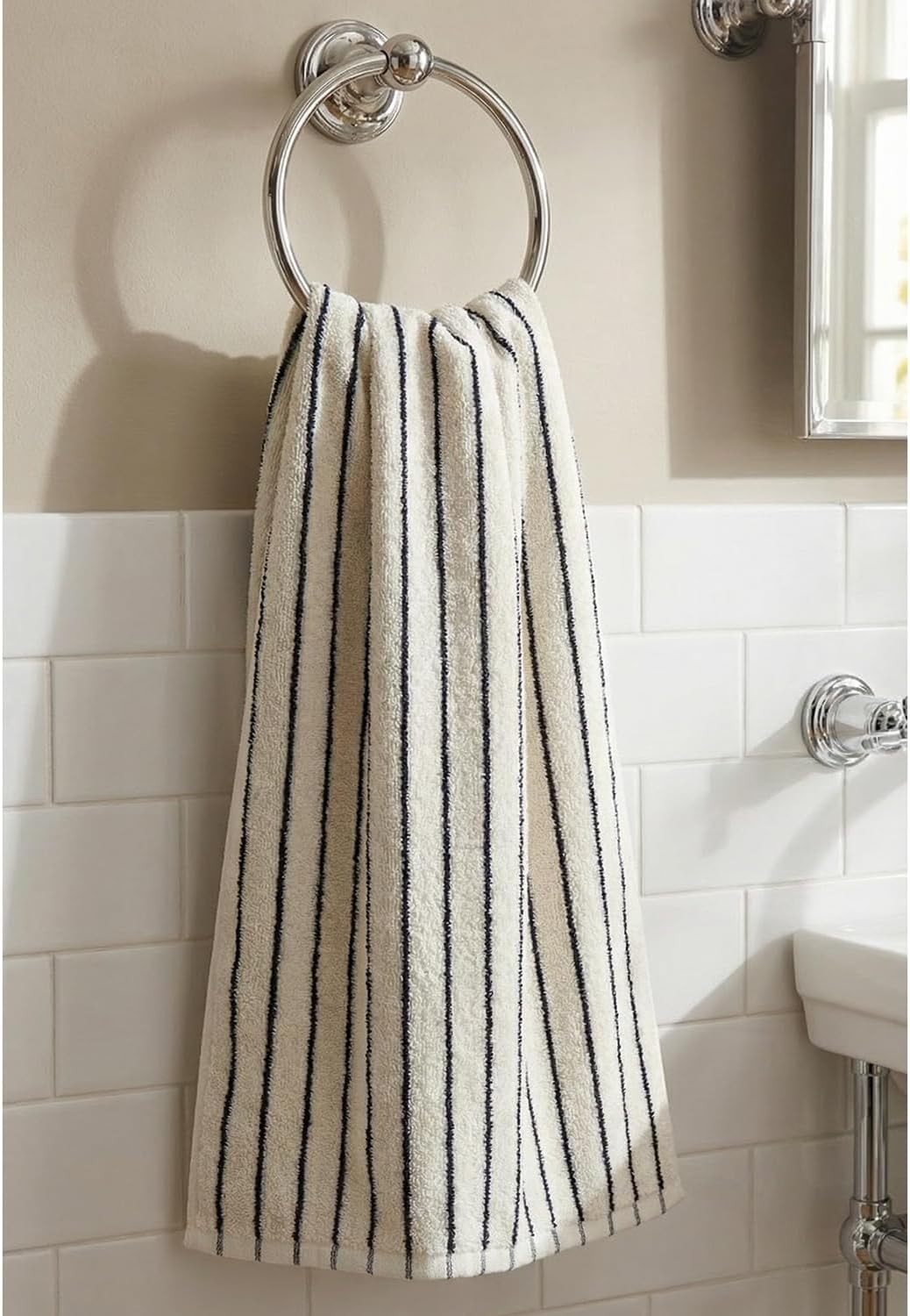 6 Piece Black and White Striped Hand Towels,100% Cotton Bathroom Towels Ultra