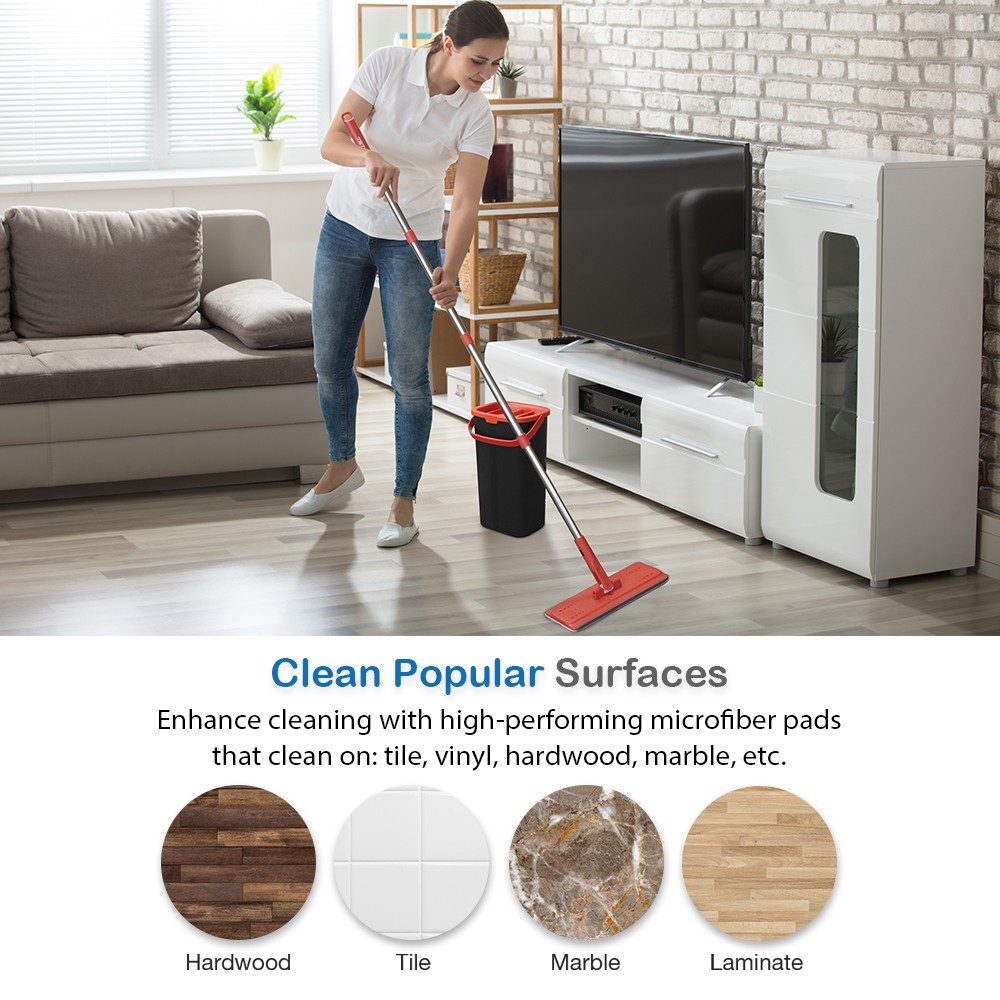 Tethys Flat Floor Mop and Bucket Set for Professional Home Floor Cleaning System