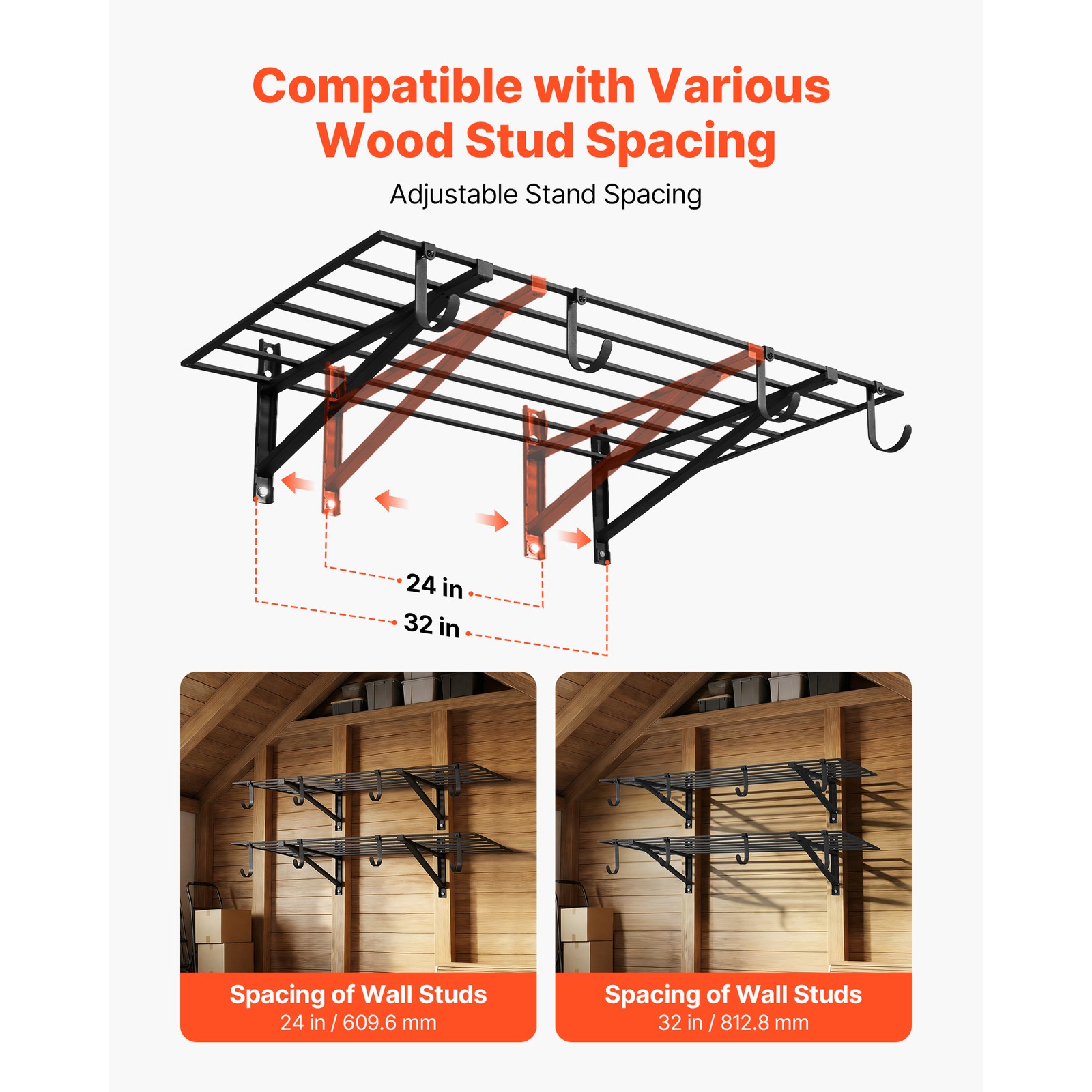 Uimoso 2 x 4 ft Wall-Mounted Garage Shelving, 520 lbs Capacity for Storage
