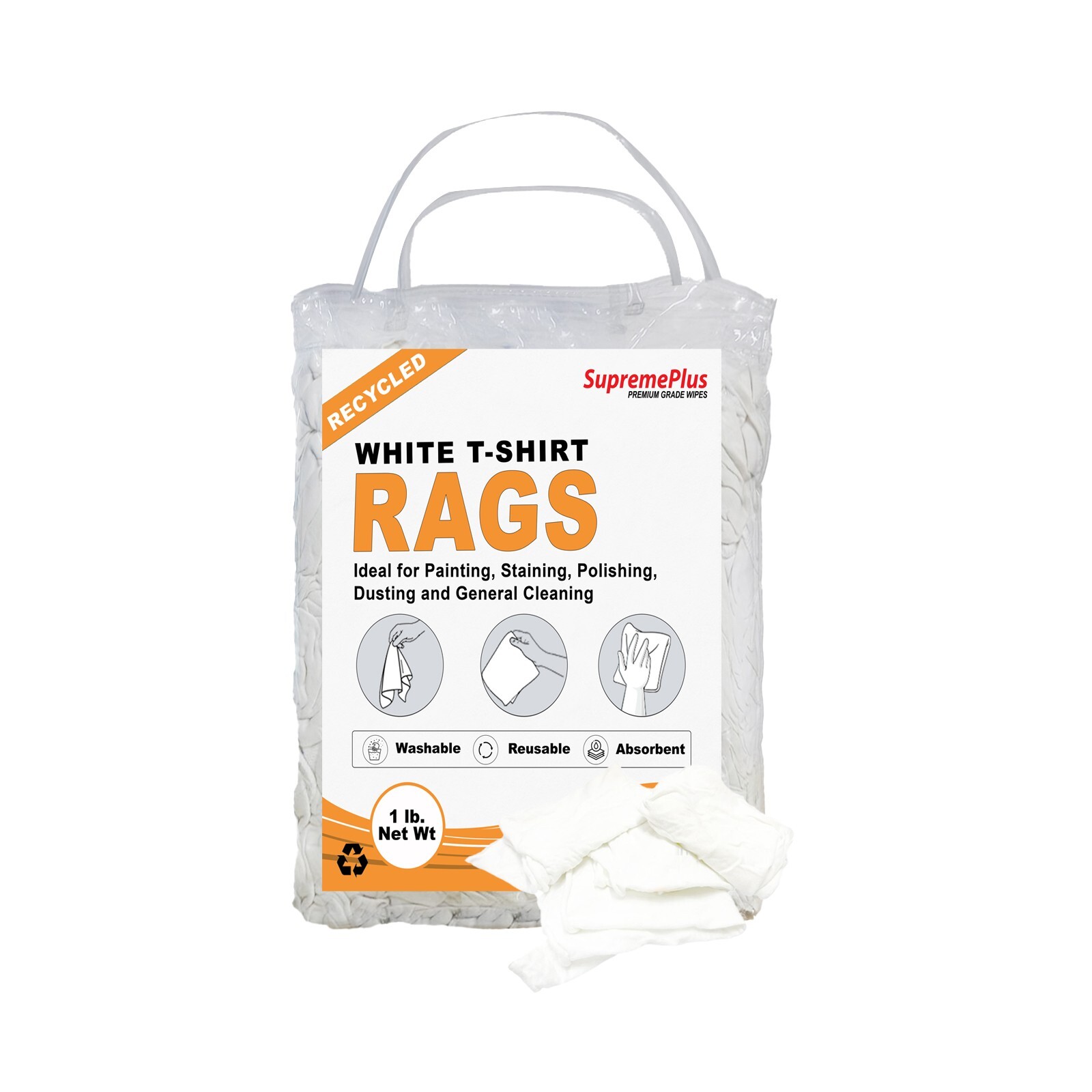 T-Shirt Knit Recycle White Cleaning rags Bulk Bag Oil Stain Grease Paint & Auto