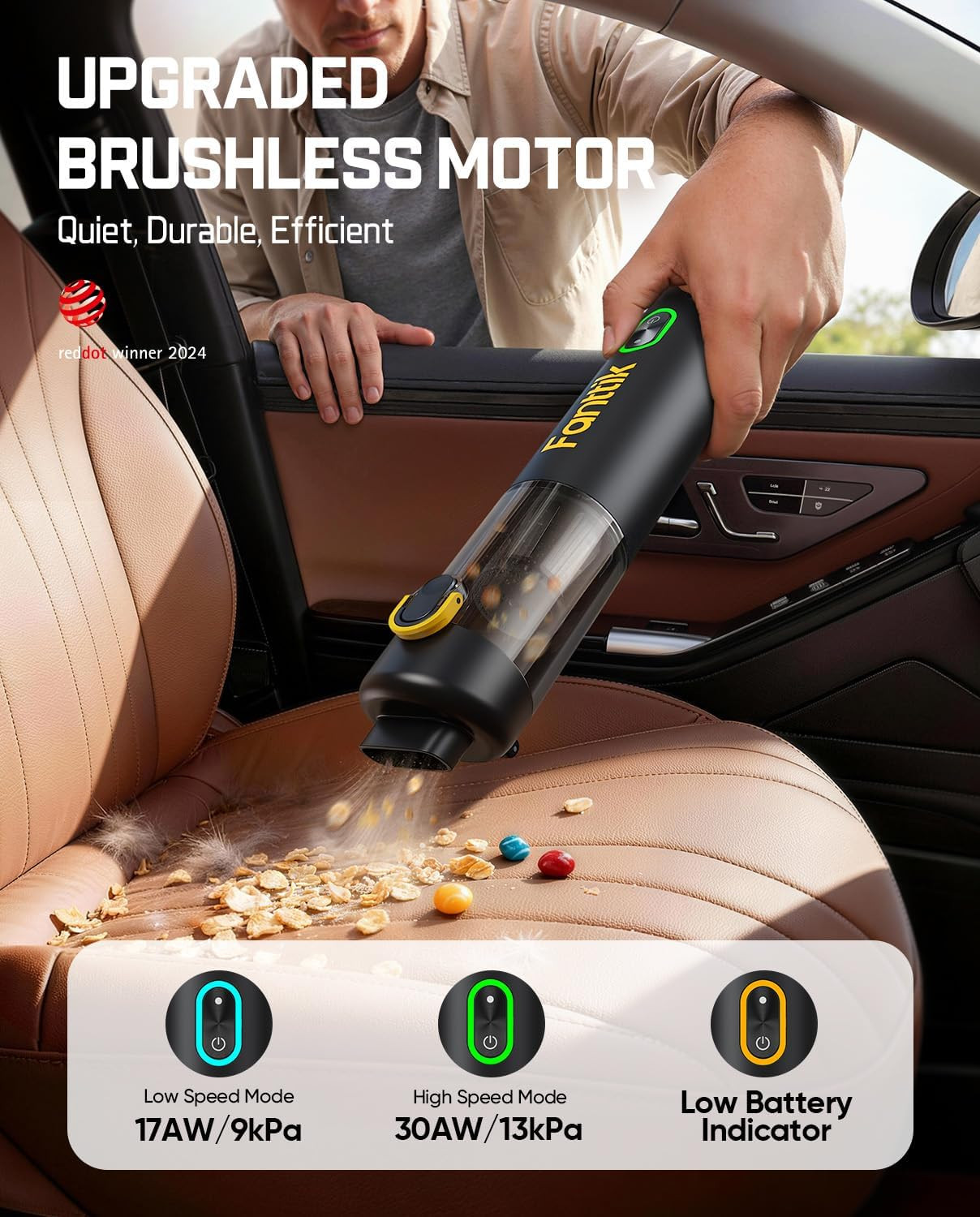 Fanttik V8 Mate Upgraded Cordless Car Vacuum, Portable Mini Vacuum with 13000pa