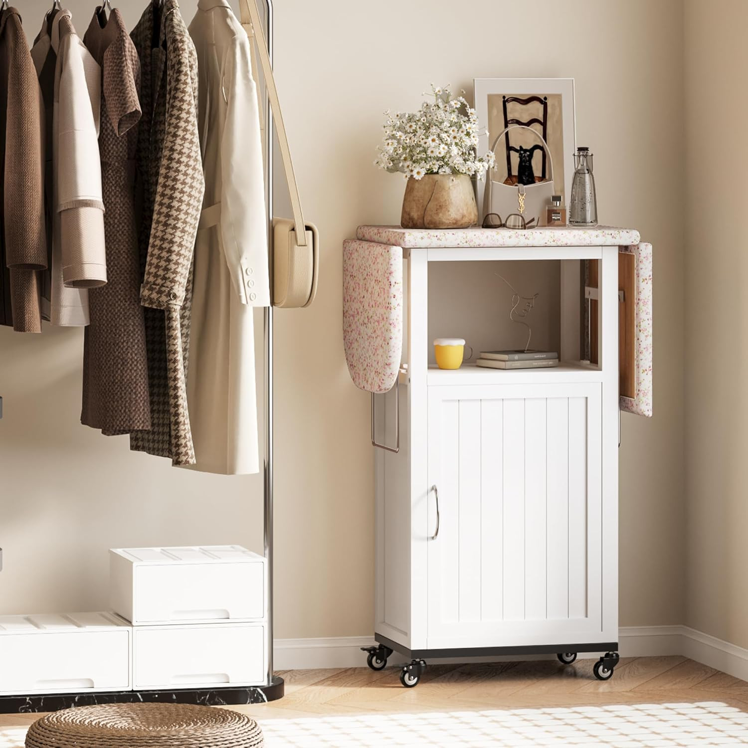 Rolling Ironing Board with Storage Cabinet, Folding Ironing Board | Small Ironin