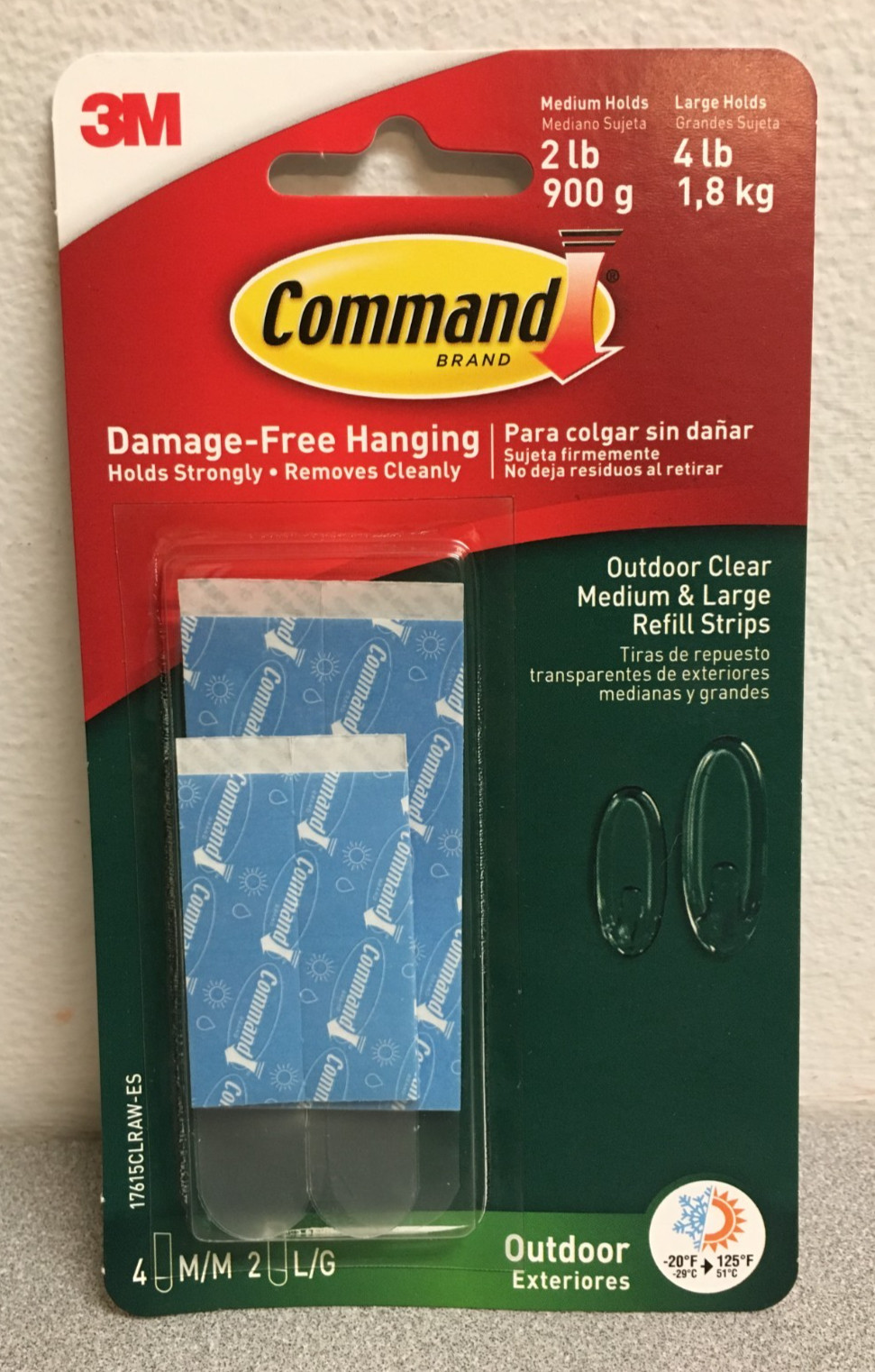 3M 17615CLRAW-ES Command Outdoor Clear Medium & Large Foam Refill Strips 6 Pk