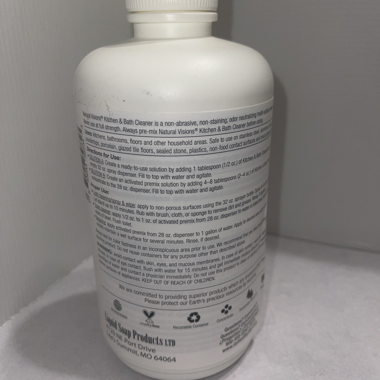 NEW Natural Visions Kitchen & Bath Cleaner, Super Concentrate CITRUS 1L Sealed