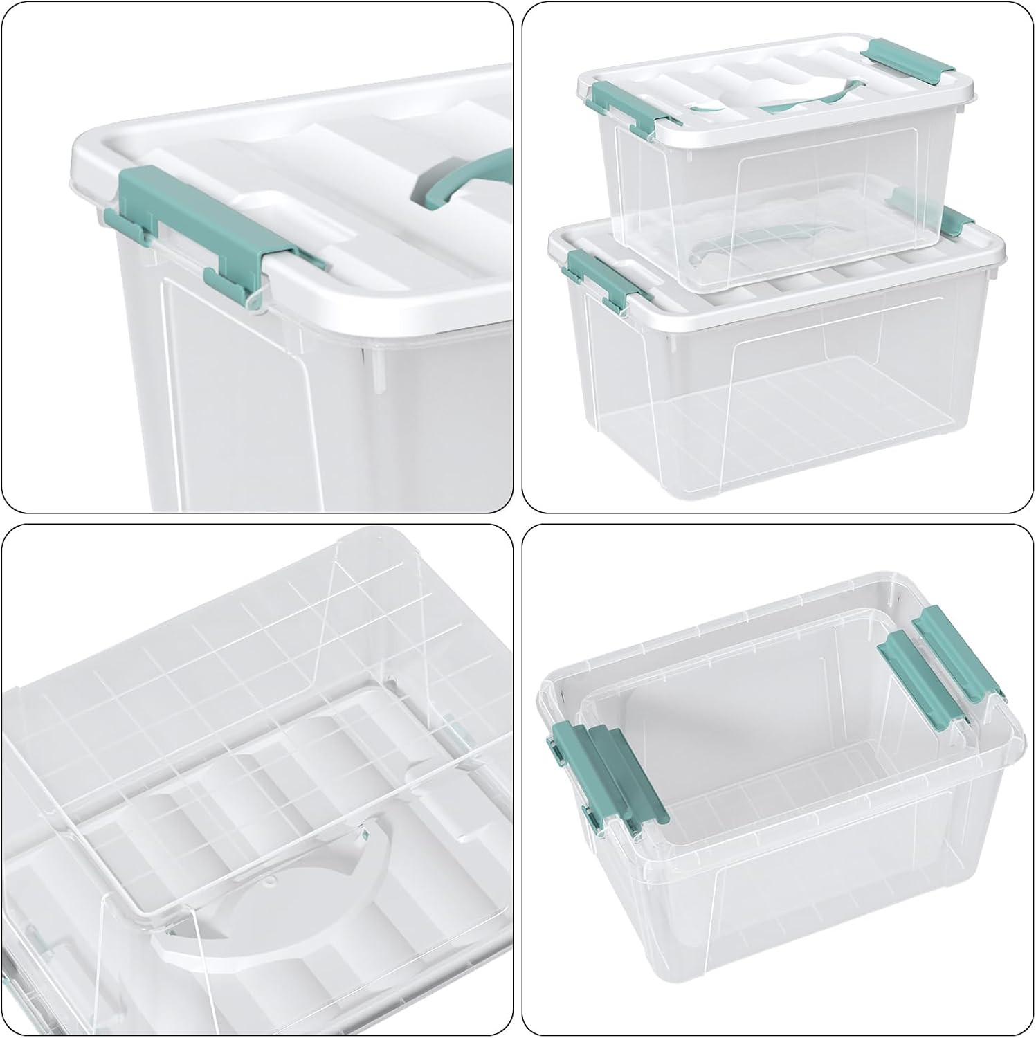 Clear Latch Bin Tote Set – 2 Pack, Stackable Storage Bins with Handles