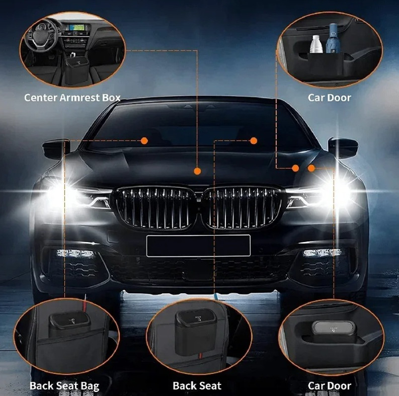 1set Mini Car Trash Can with Lid & Garbage Bags Leak-proof Mini Car Accessories