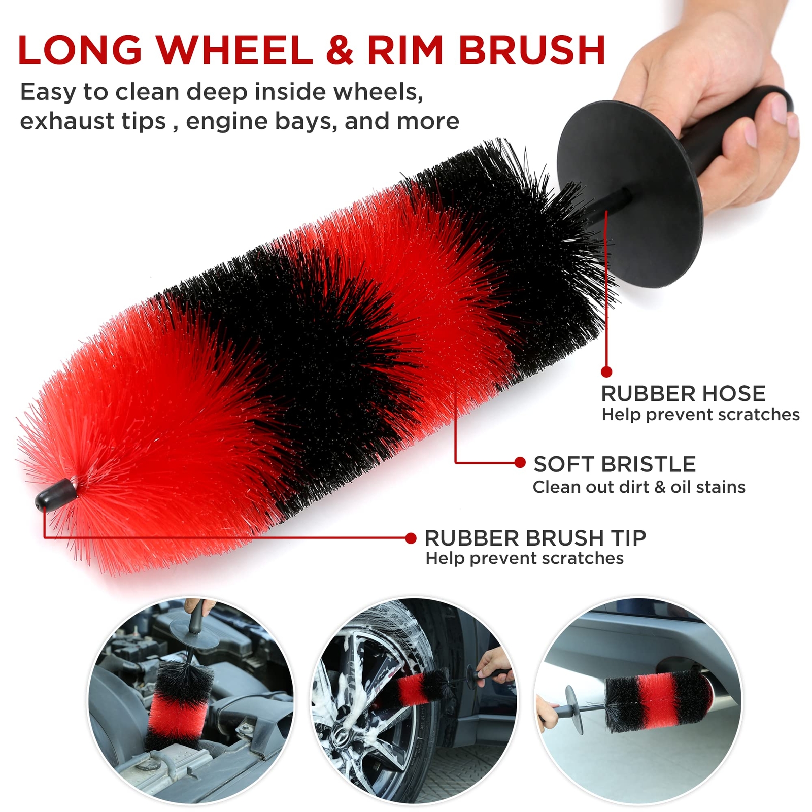 Wheel Tire Brush Set Car Detailing Kit 8pcs By 17″ Long Soft Bristle Wheel Brush