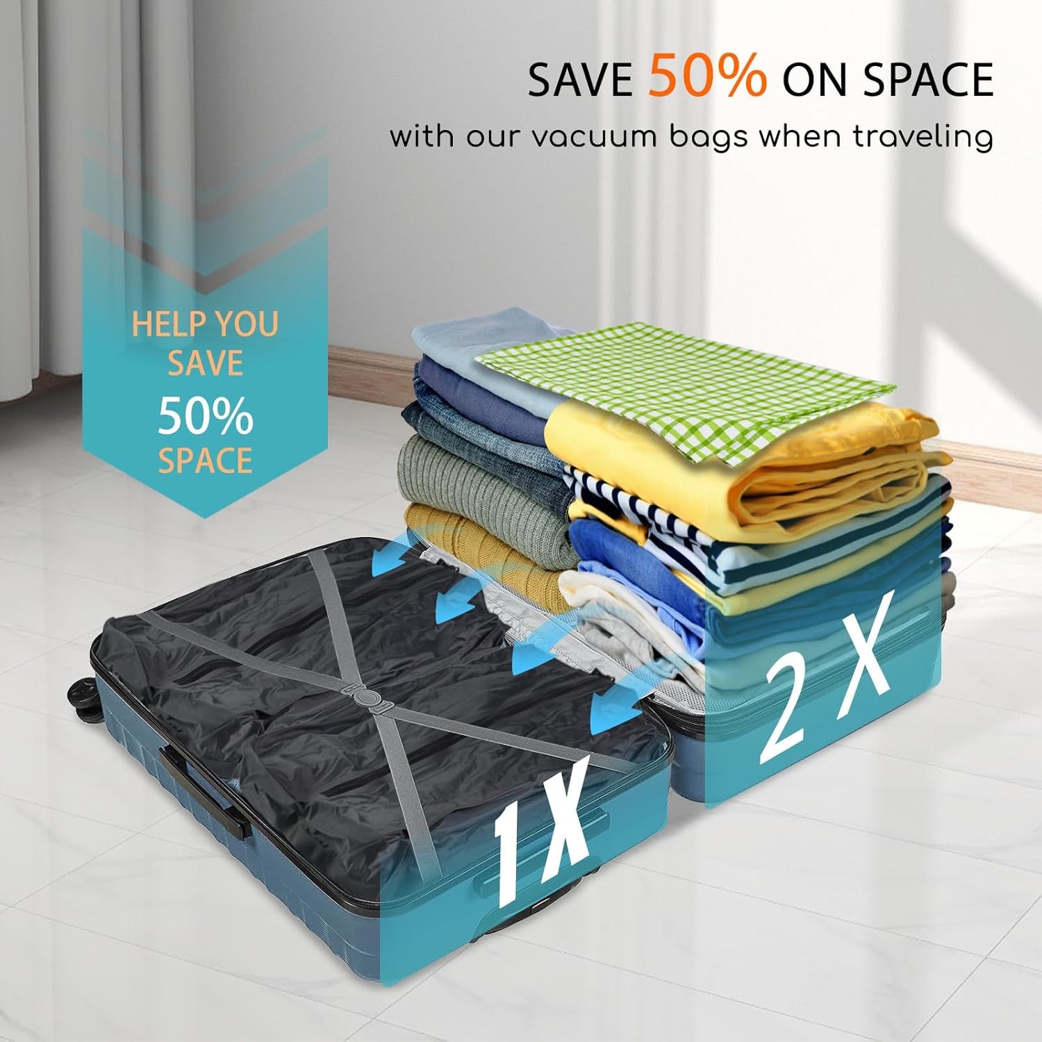 2× 17L Jumbo Vacuum Storage Bags Travel Space Saver Clothes Organizer +5 nozzles