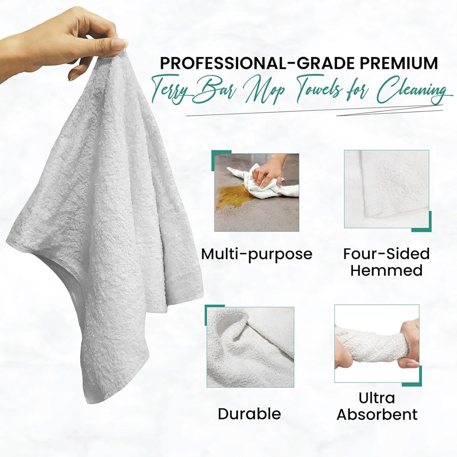 SupremePlus White Bar Towels, Pack 40 (approx.) 100% Cotton Cleaning Rags, 14 x