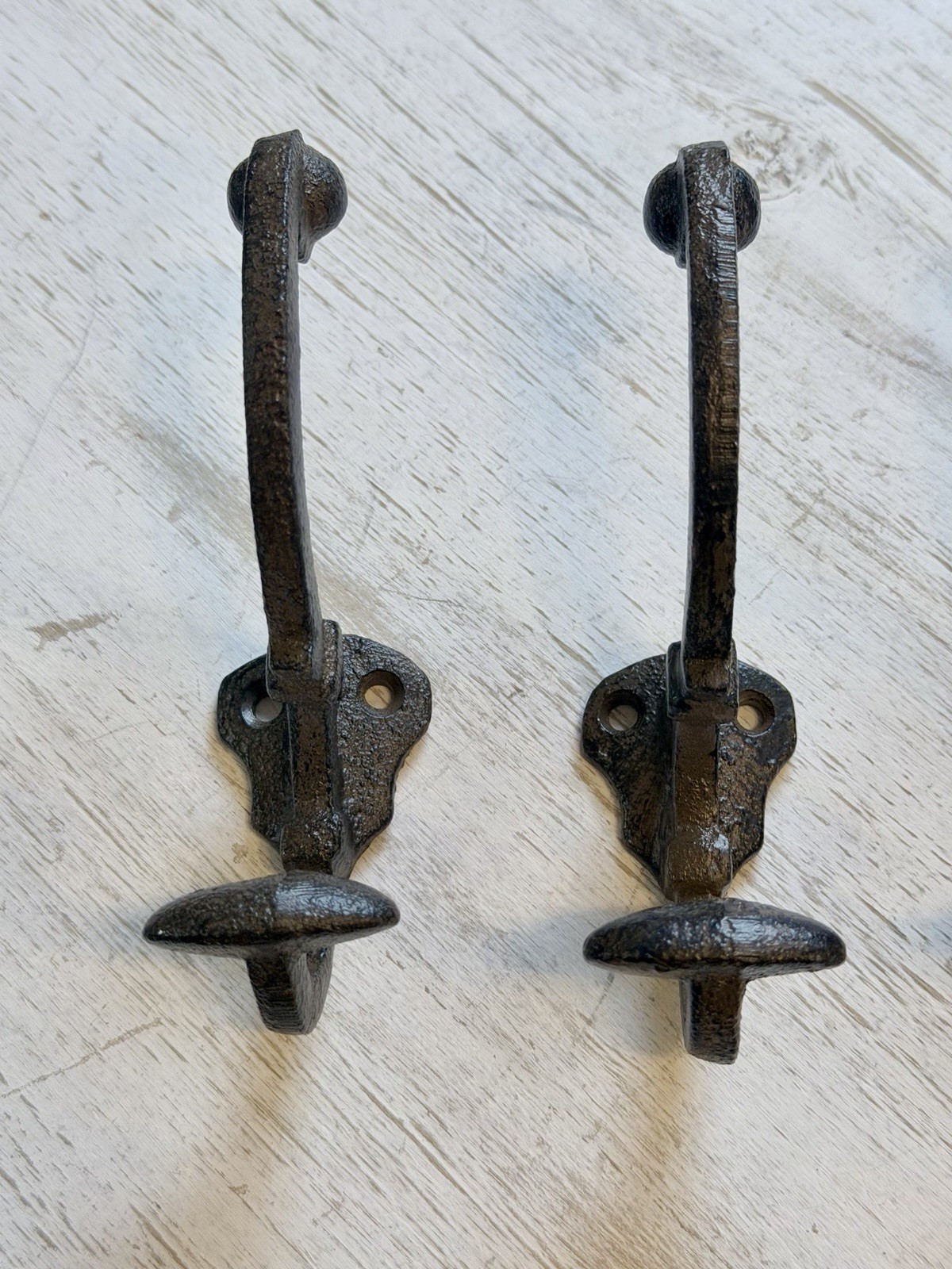 5 Cast Iron Rustic Brown double Wall Hooks Vintage Style Coat Entryway Hook 5.5”