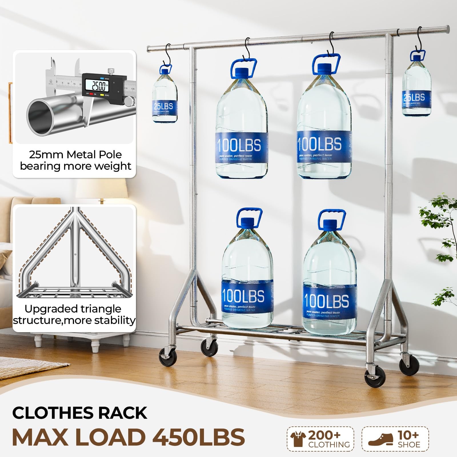 Heavy Duty Clothes Rack Load 450 LBS, Metal Garment Rack, Standing Rolling Cl…