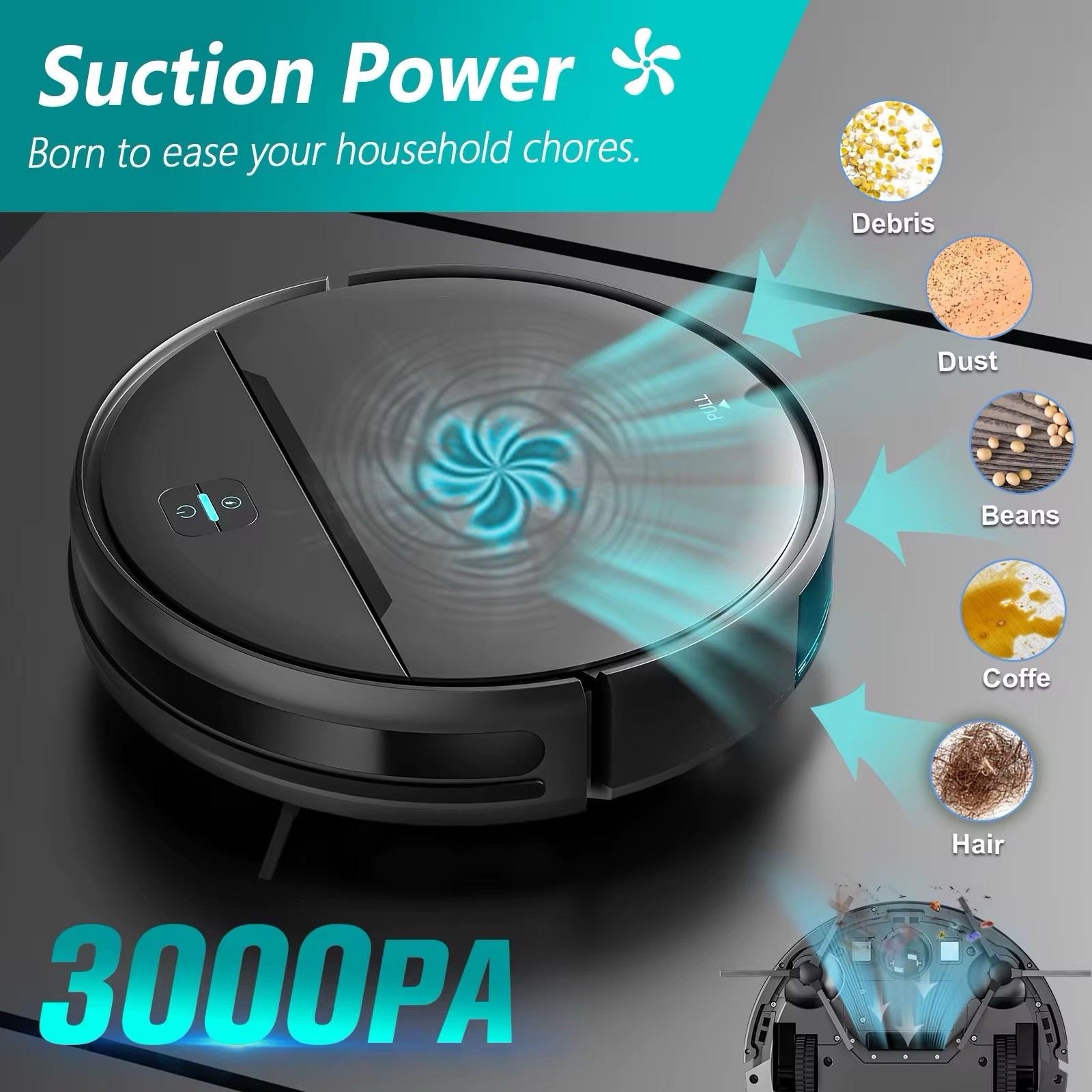 Automatic Robot Vacuum Cleaner 3000Pa App Control Wet Dry Mop-Eco Friendly