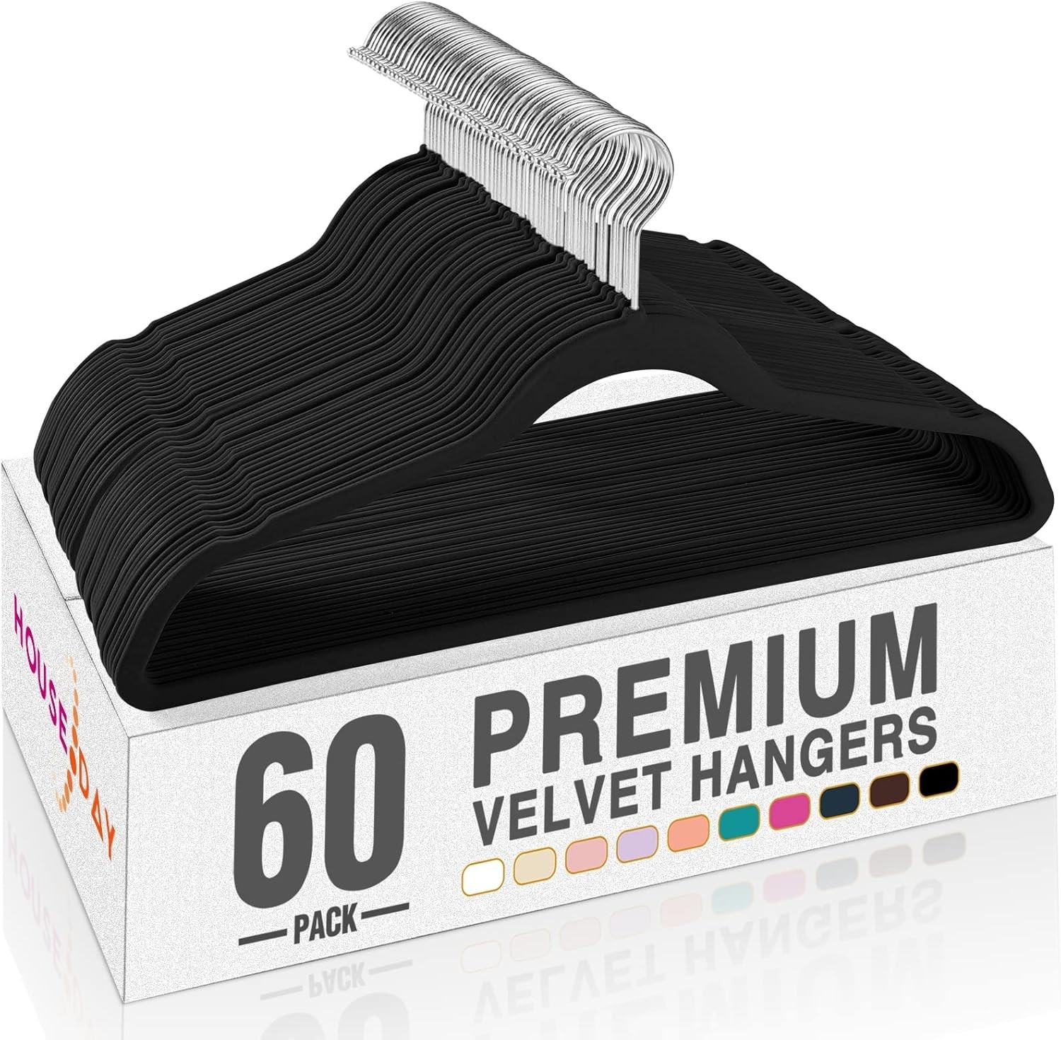 Black Velvet Hangers 60 Pack, Non Slip Clothes Felt Hanger Heavy Duty for Coat,