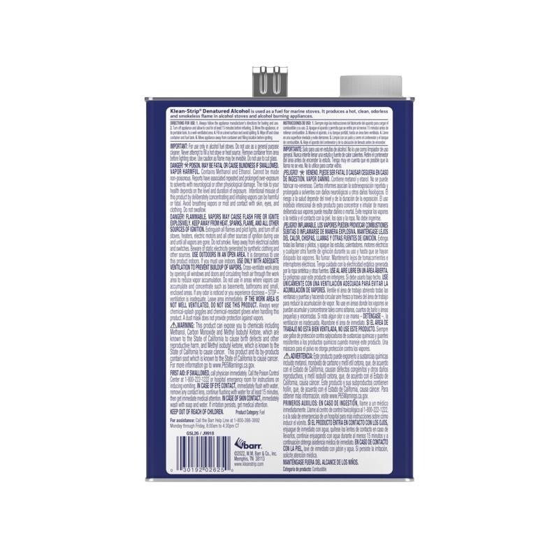 Klean Strip Denatured Alcohol Clean Burning Fuel 1 gal Marine Clean Burning