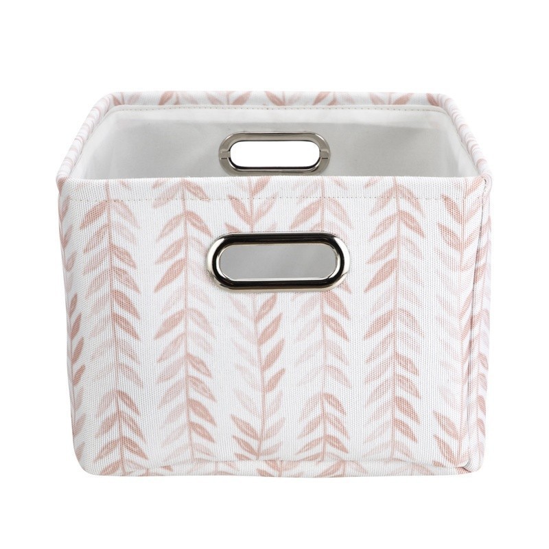 Blush Leaf Canvas Storage Basket W/ Handles Lightweight Decorative Organizer Bin