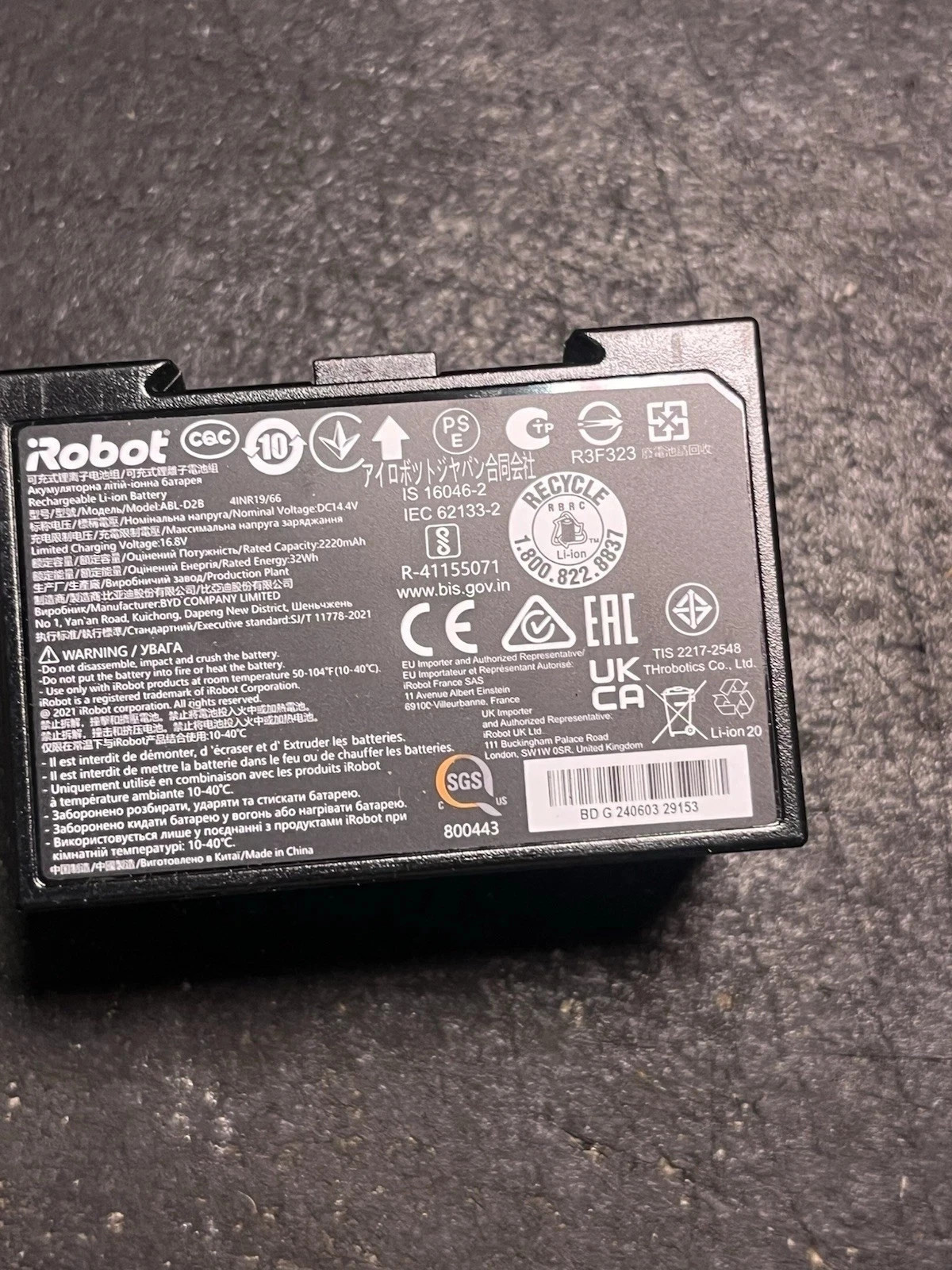 OEM Roomba High Capacity Lithium Battery ABL-D2b j7 i6 i3 i7+ i8 j5 i5 Open Box