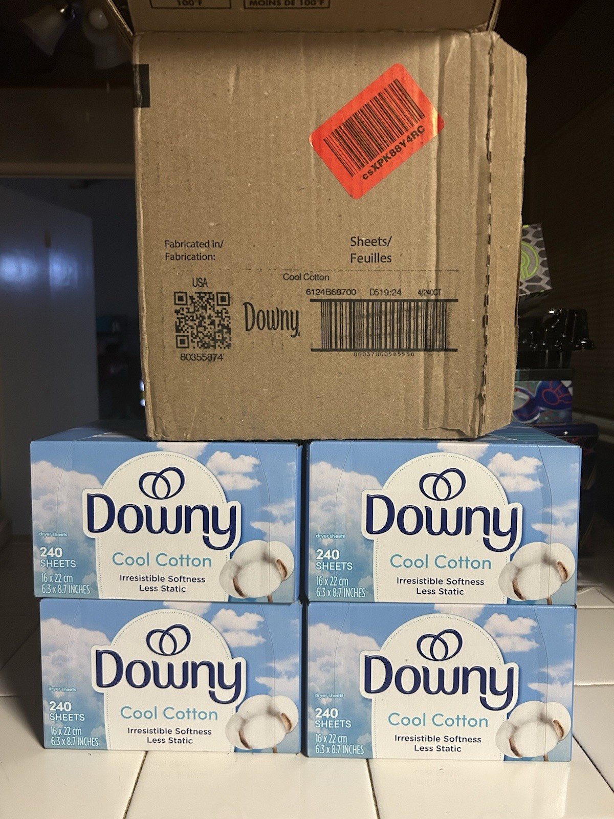Downy Dryer Sheets Laundry Fabric Softener Cool Cotton 240 Count (4 PACK)