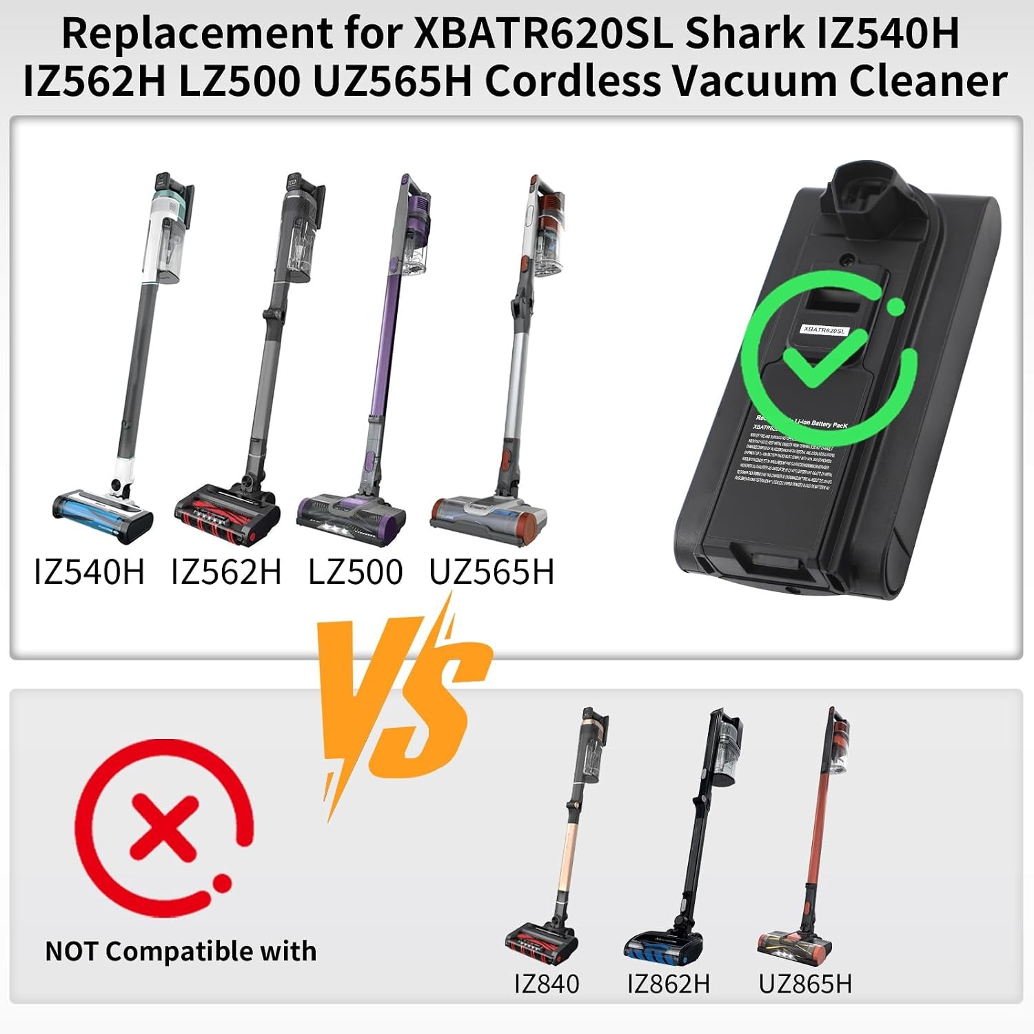 XBATR620SL XBATR625SL Battery Replacement for Shark Stratos IZ540H IZ562H