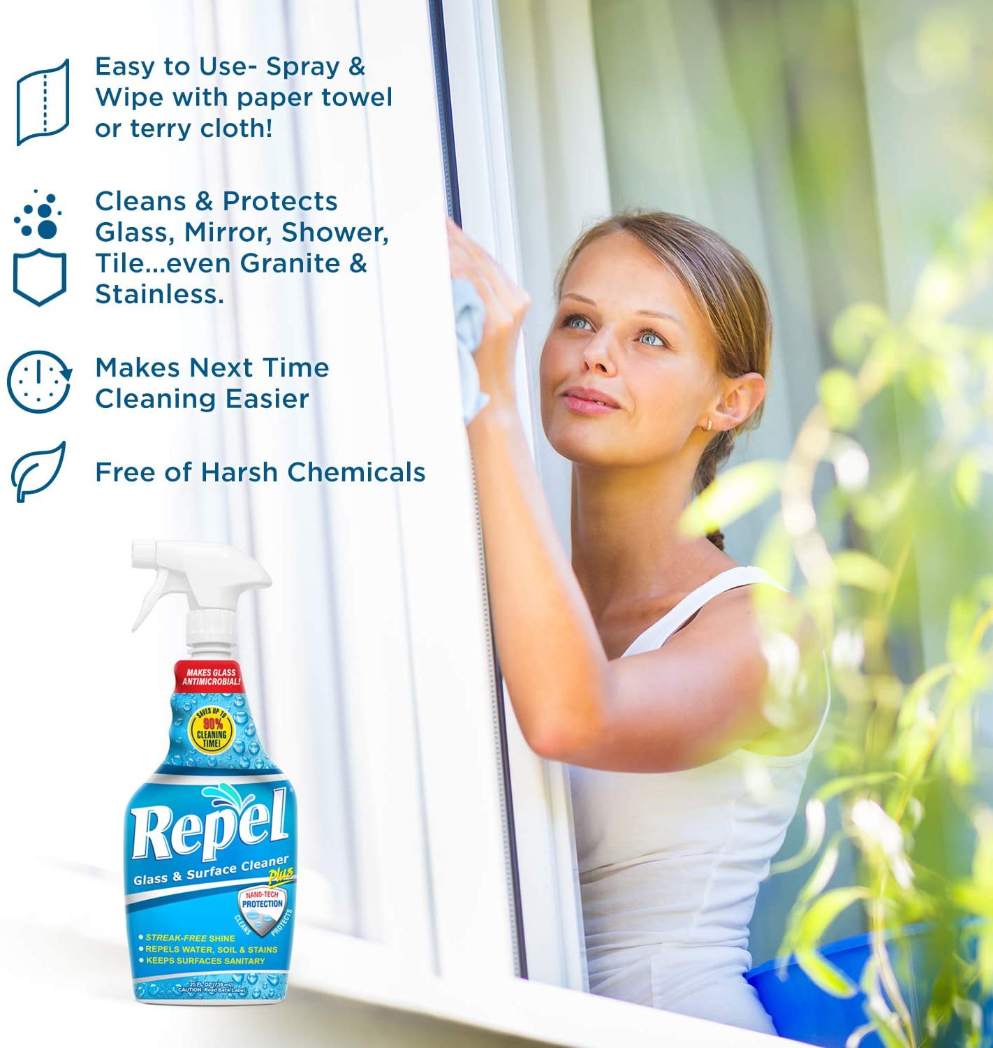 Cleans & Repels Water Spots and Dirt on Glass, Mirror, Tile and Multi Surface